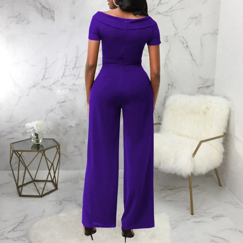 Short Sleeve V-Neck Women Jumpsuit