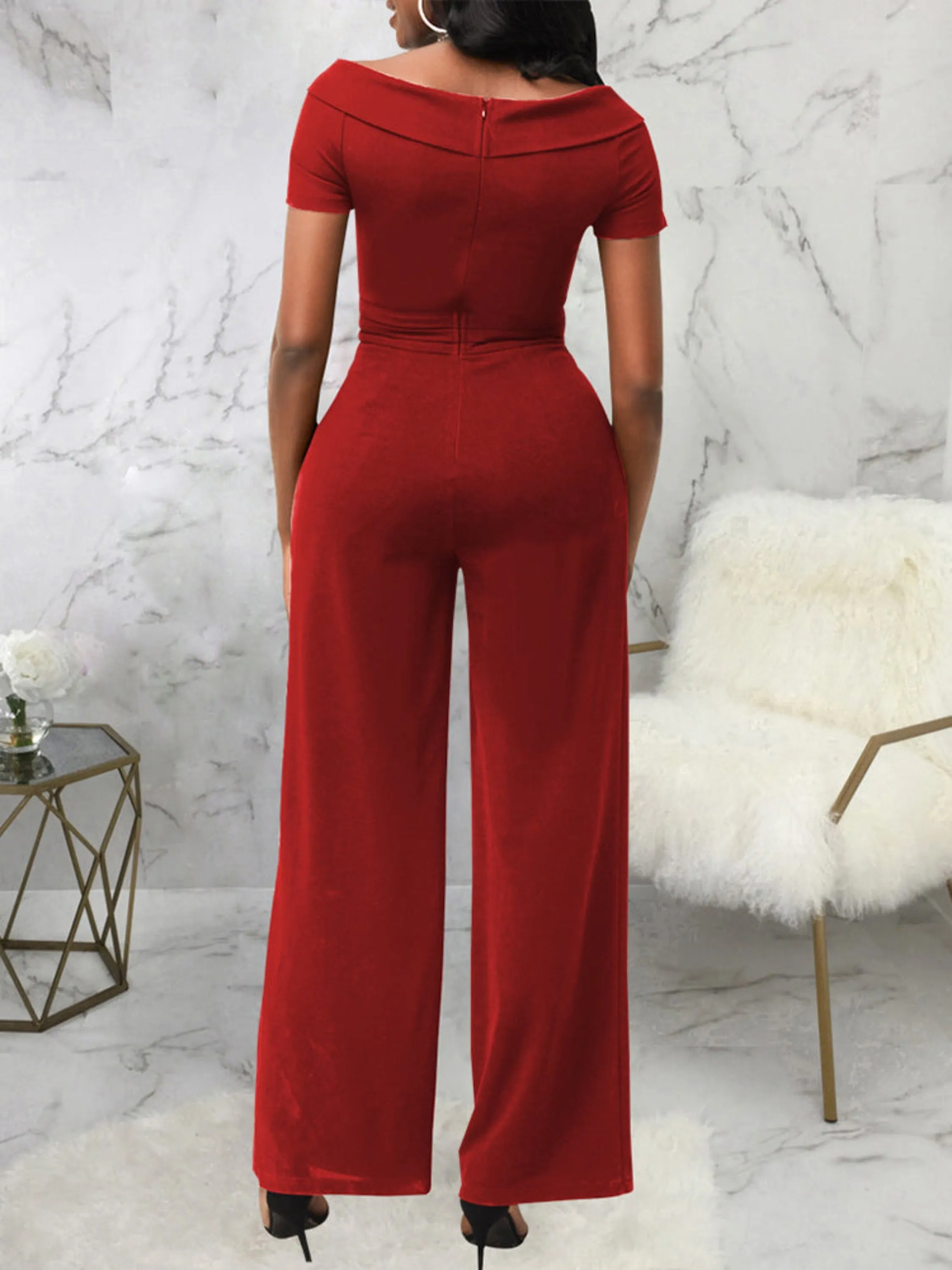 Short Sleeve V-Neck Women Jumpsuit