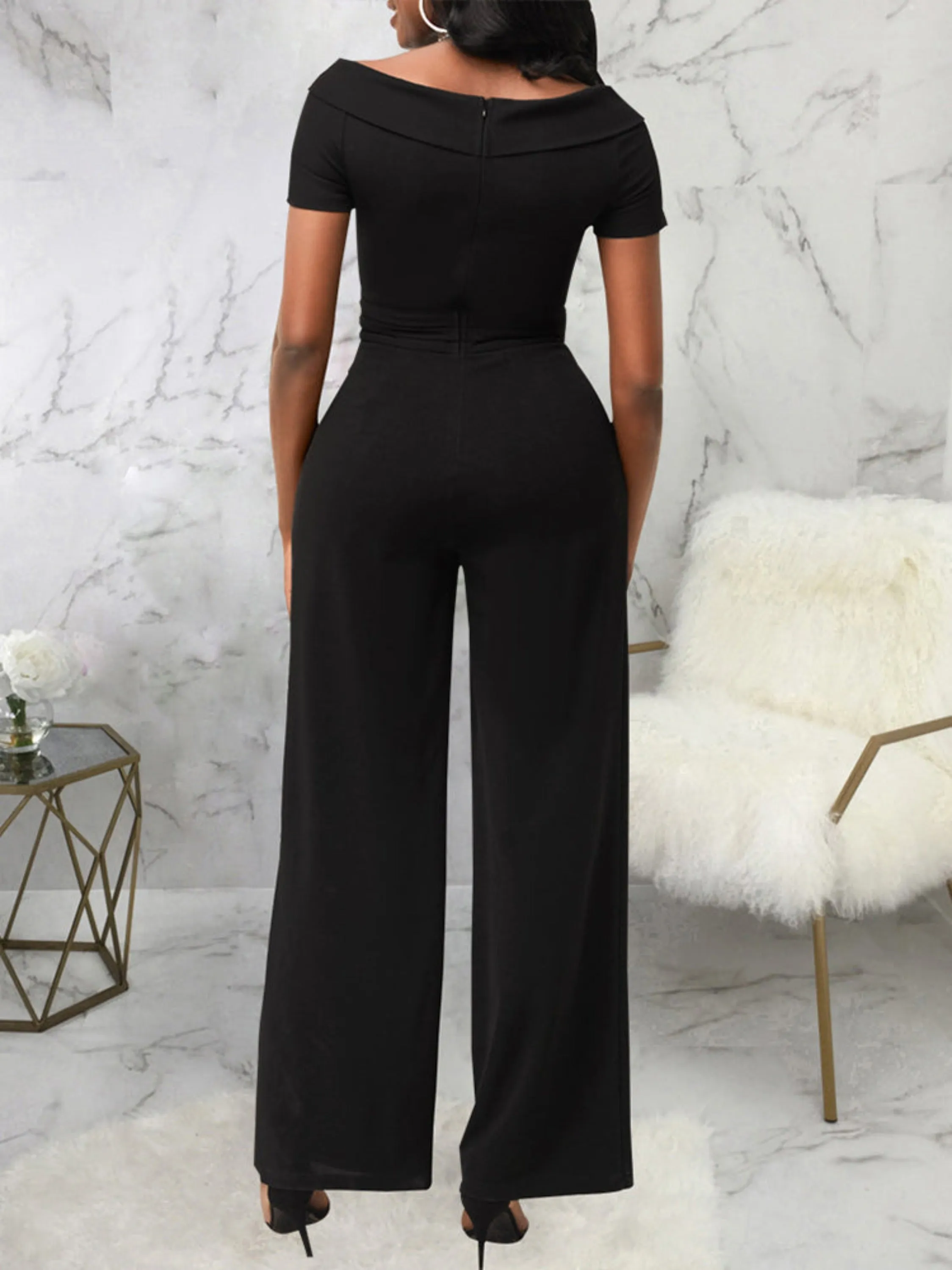 Short Sleeve V-Neck Women Jumpsuit