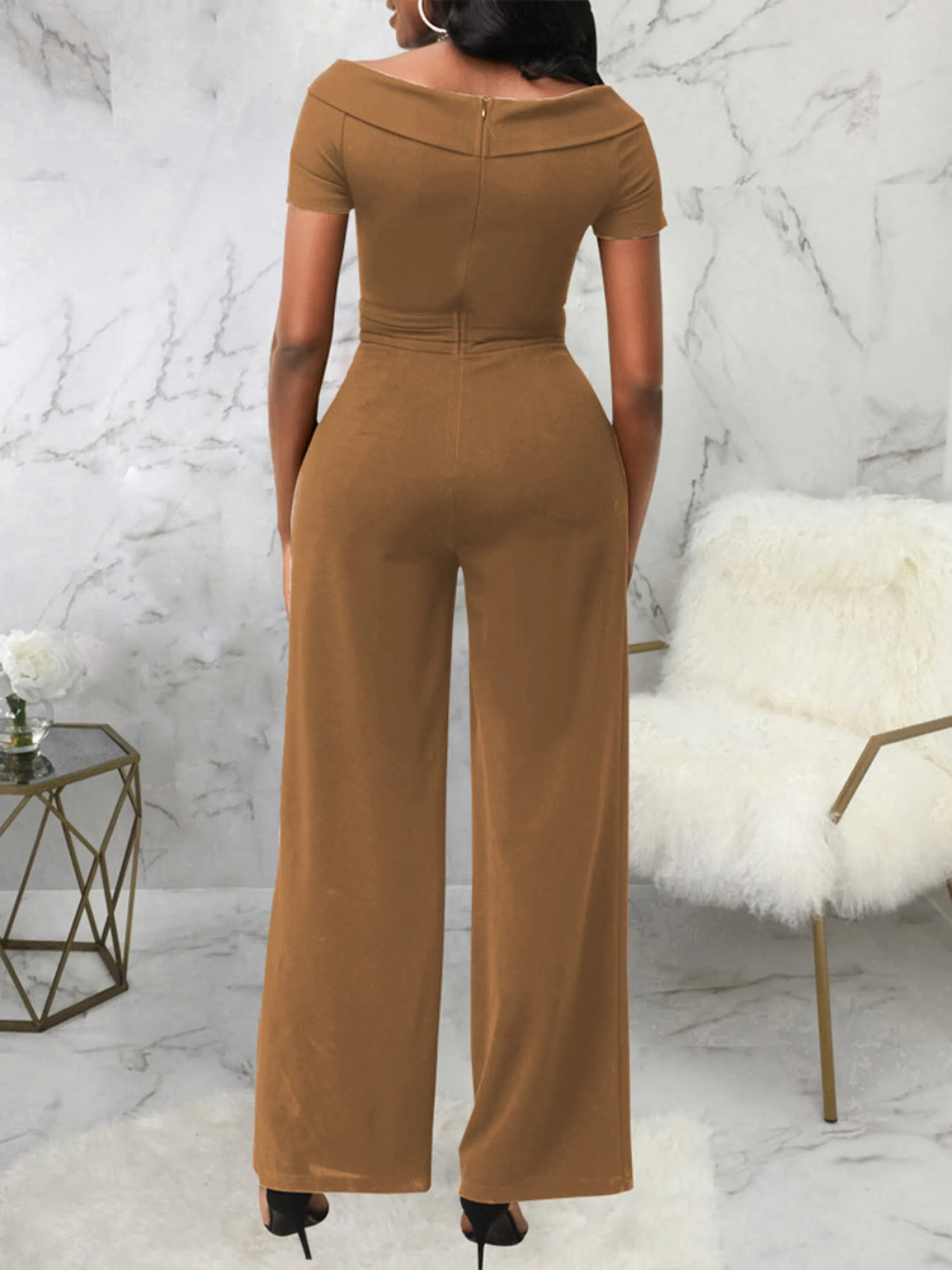 Short Sleeve V-Neck Women Jumpsuit