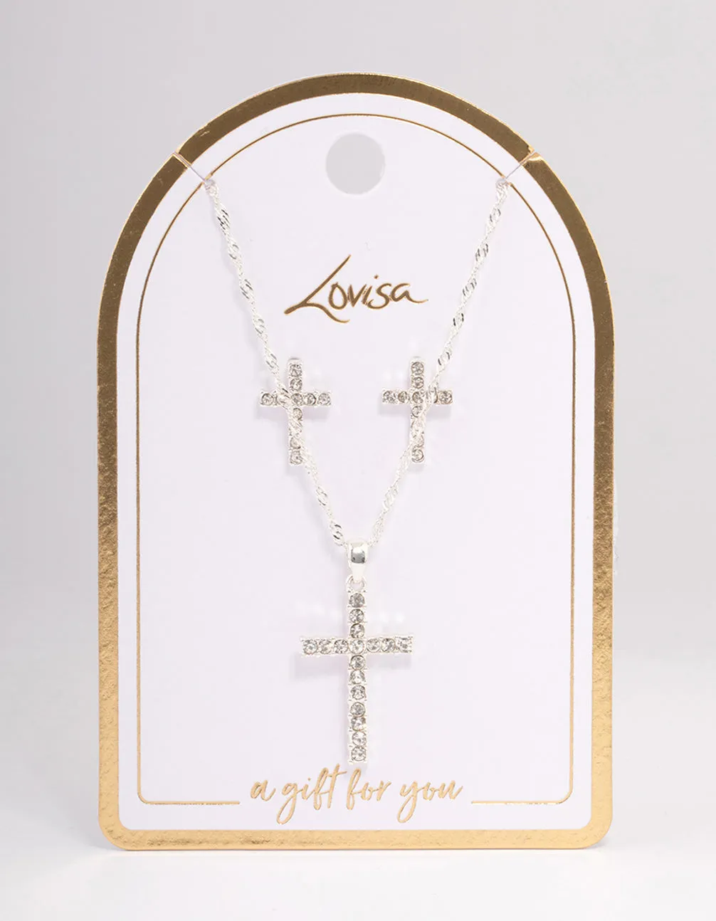 Silver Diamante Cross Jewellery Set