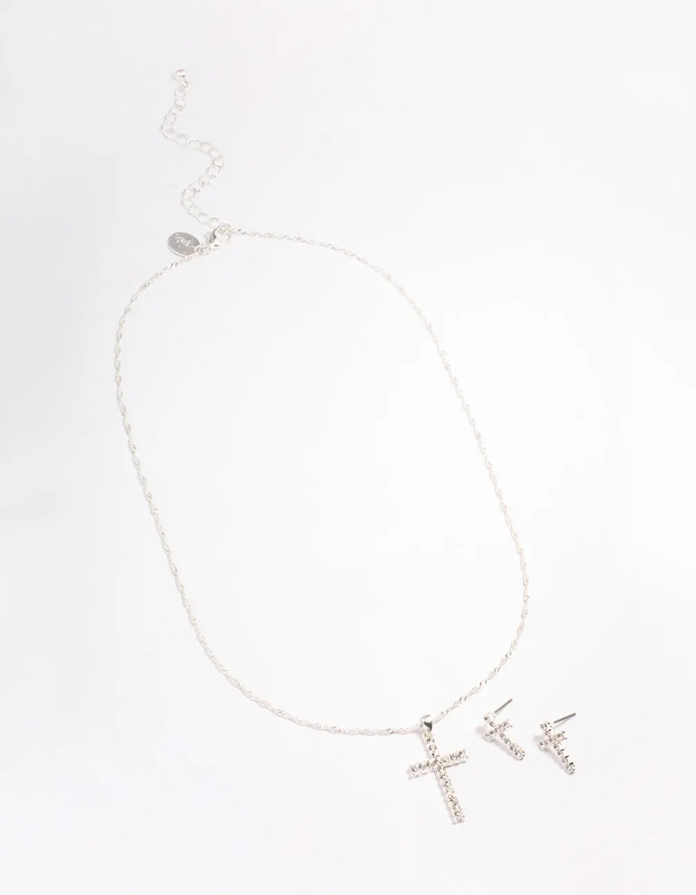 Silver Diamante Cross Jewellery Set