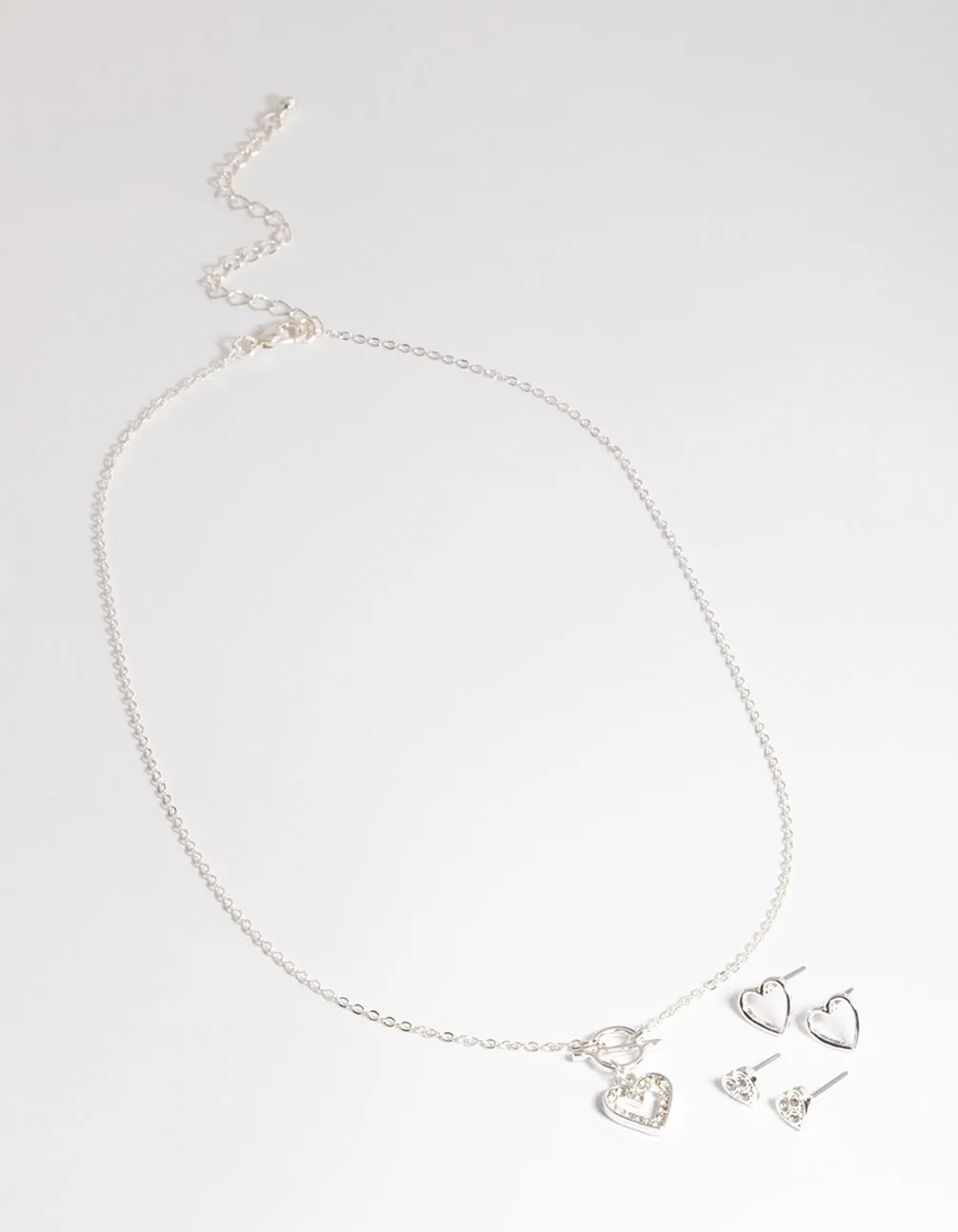 Silver T&O Heart Motif Jewellery Set