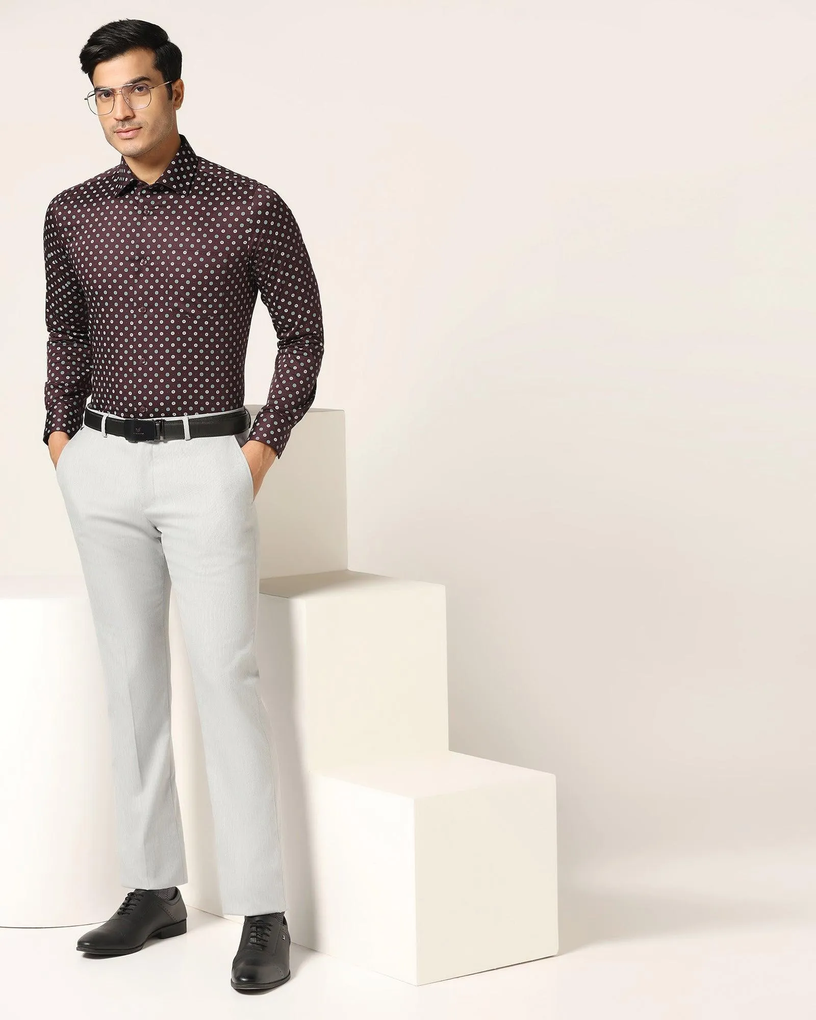 Slim Comfort B-95 Formal Light Grey Textured Trouser - Luna