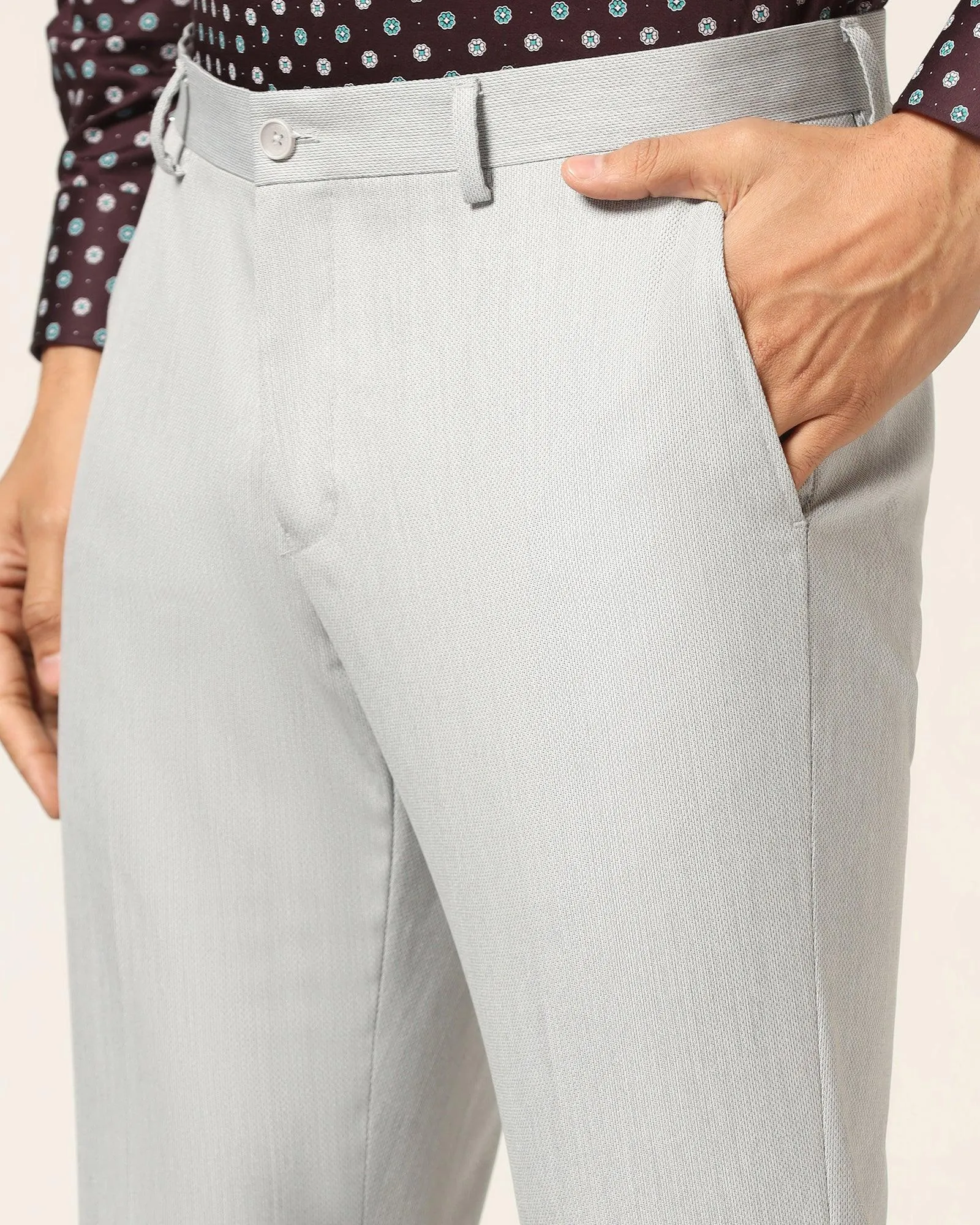 Slim Comfort B-95 Formal Light Grey Textured Trouser - Luna