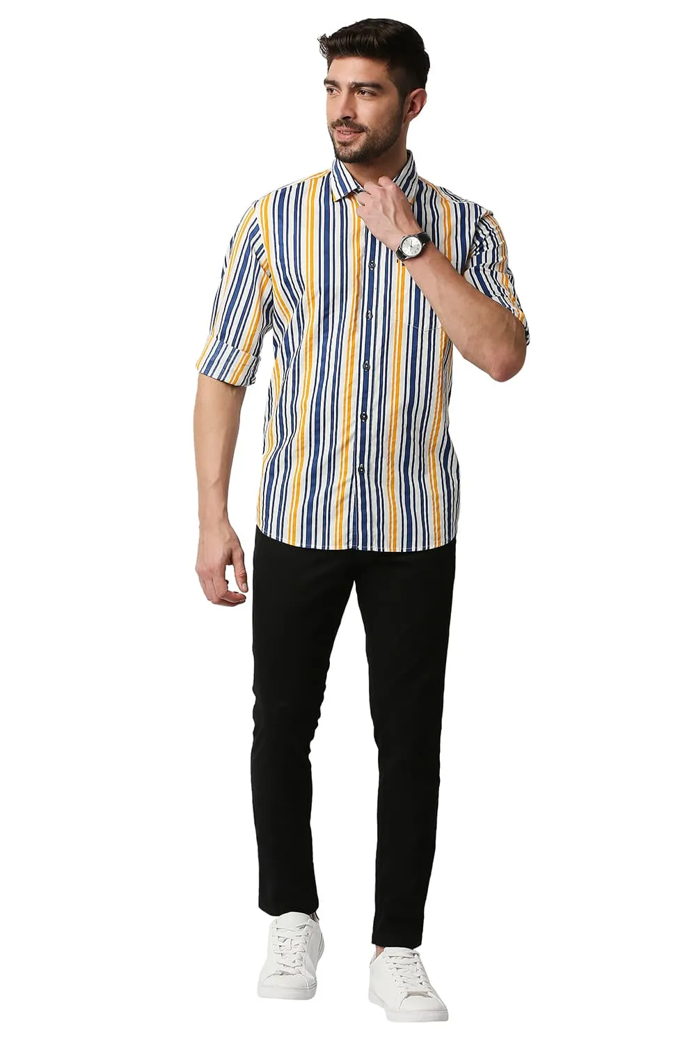 Slim Fit Poplin Print Stripe Shirt