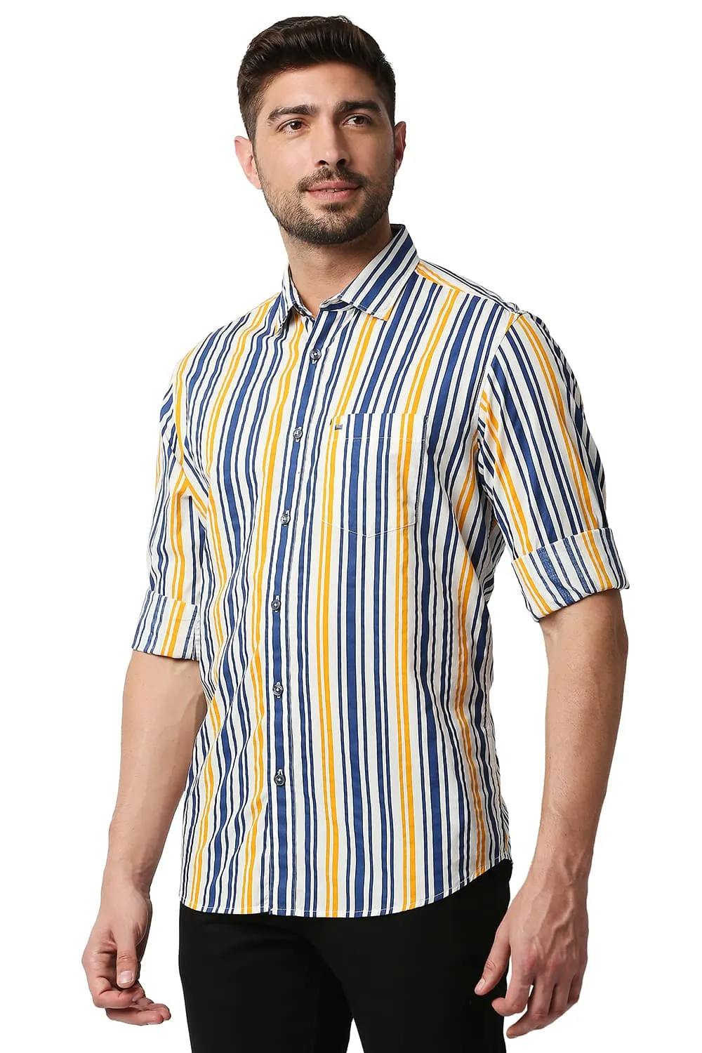 Slim Fit Poplin Print Stripe Shirt