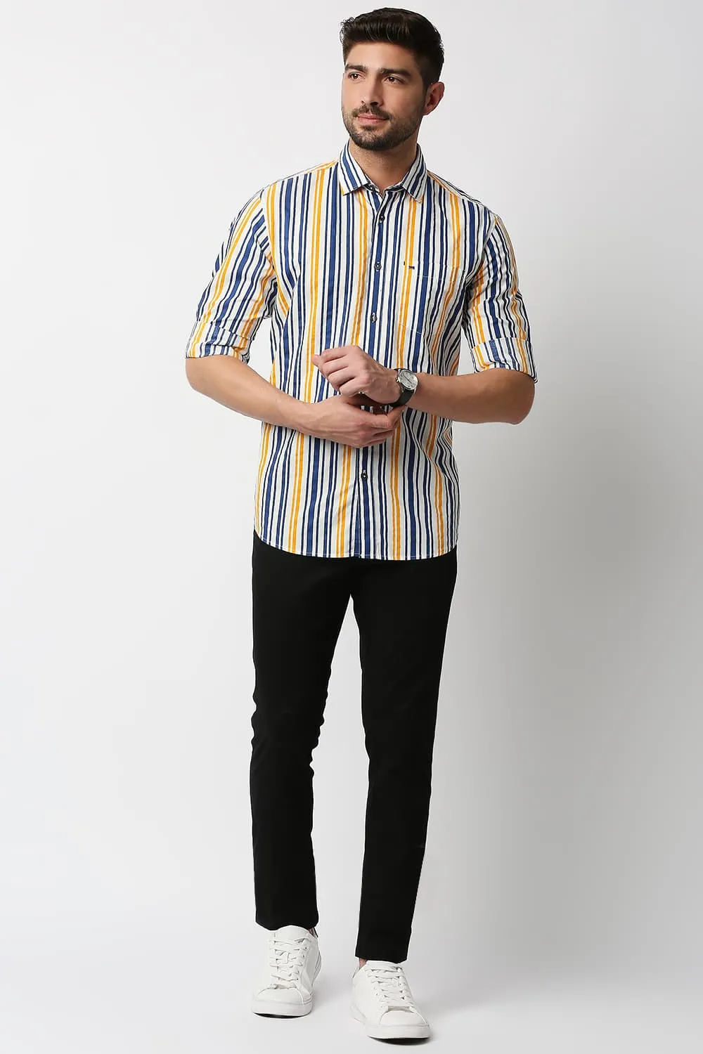 Slim Fit Poplin Print Stripe Shirt