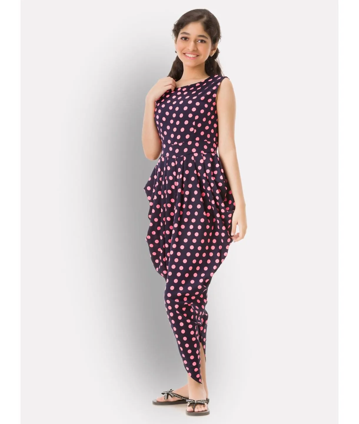 Solid Elasticated Dhoti Jumpsuit for Girls