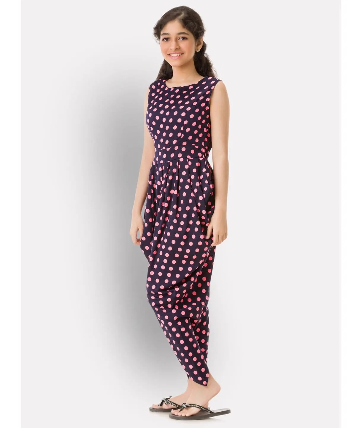 Solid Elasticated Dhoti Jumpsuit for Girls