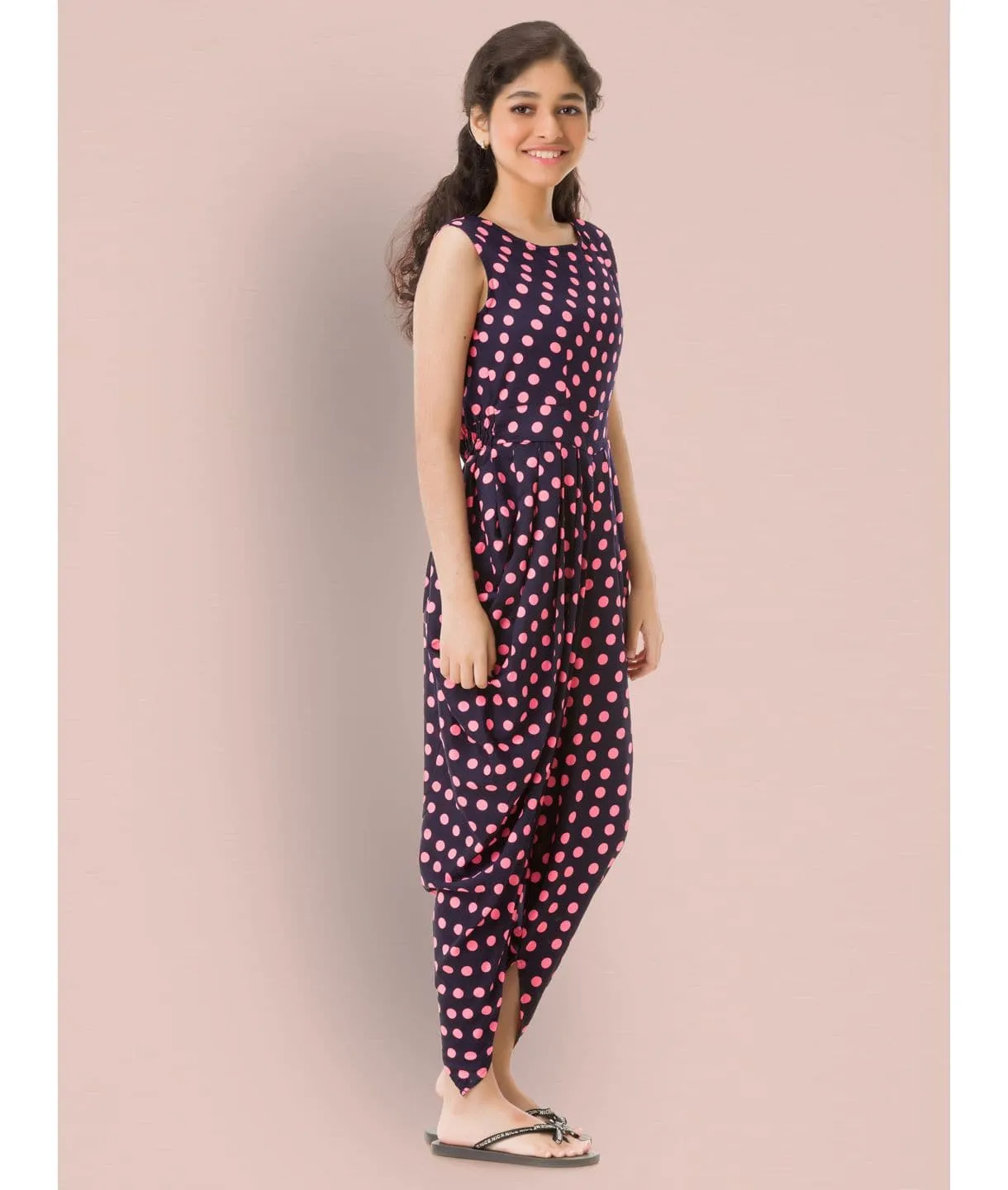 Solid Elasticated Dhoti Jumpsuit for Girls