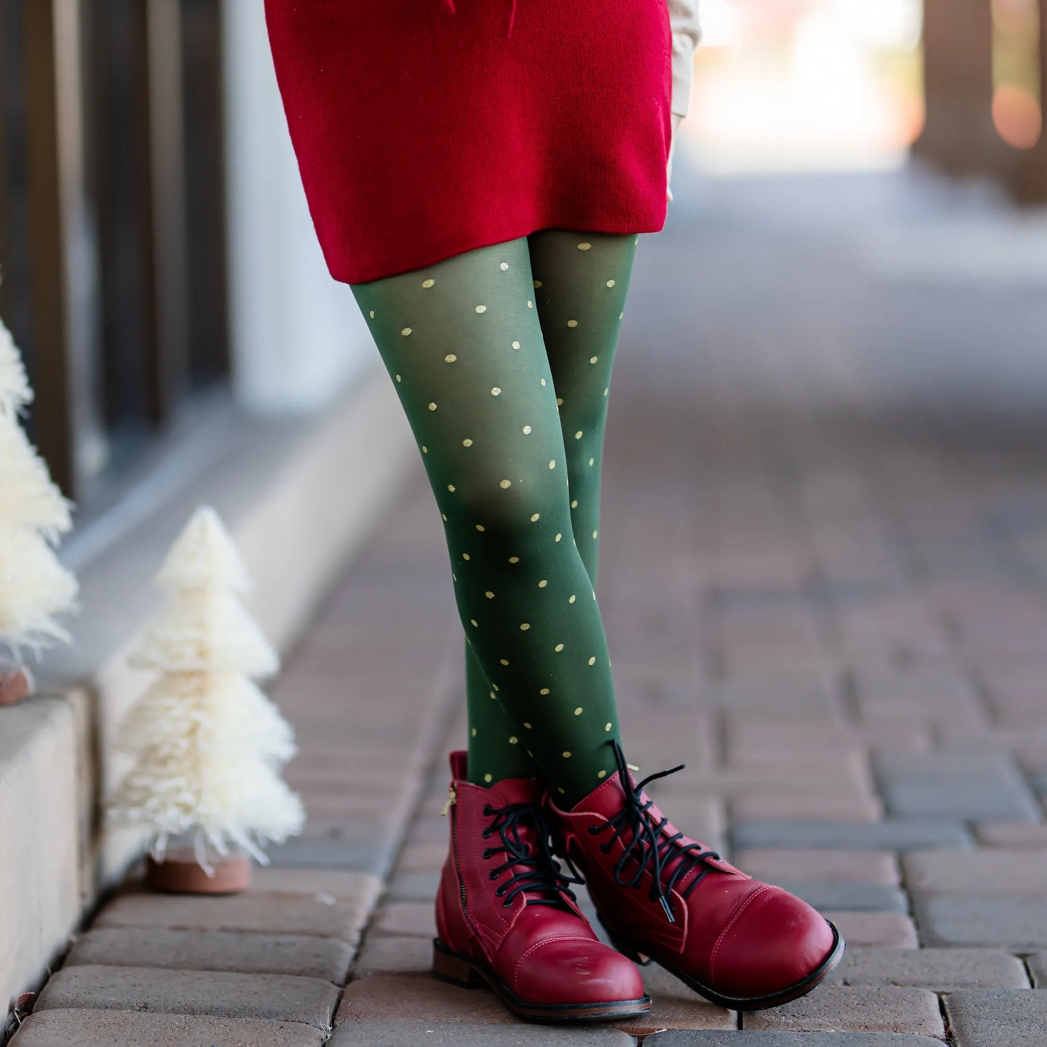 Sparkle Dot Nylon Tights - Forest/Gold