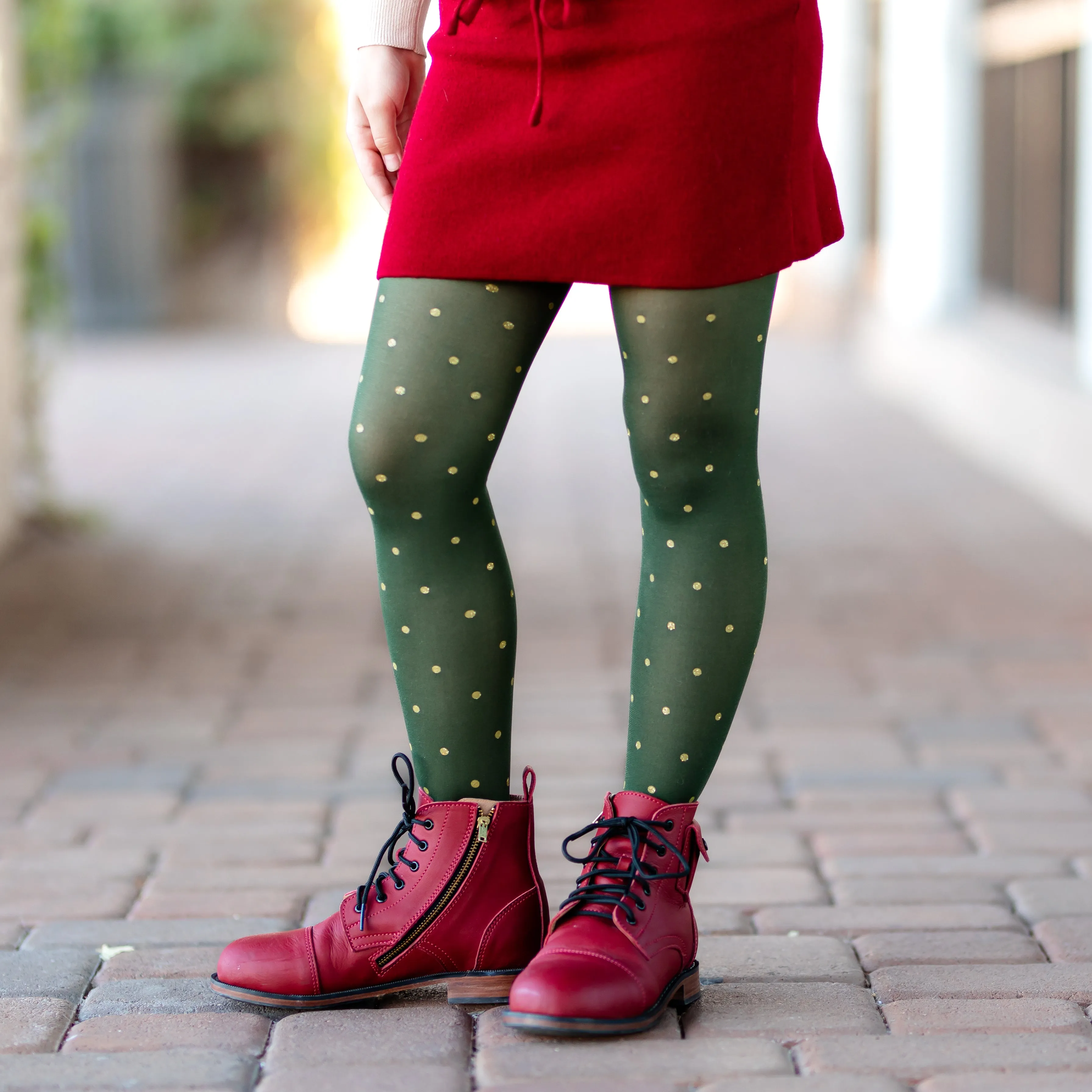 Sparkle Dot Nylon Tights - Forest/Gold