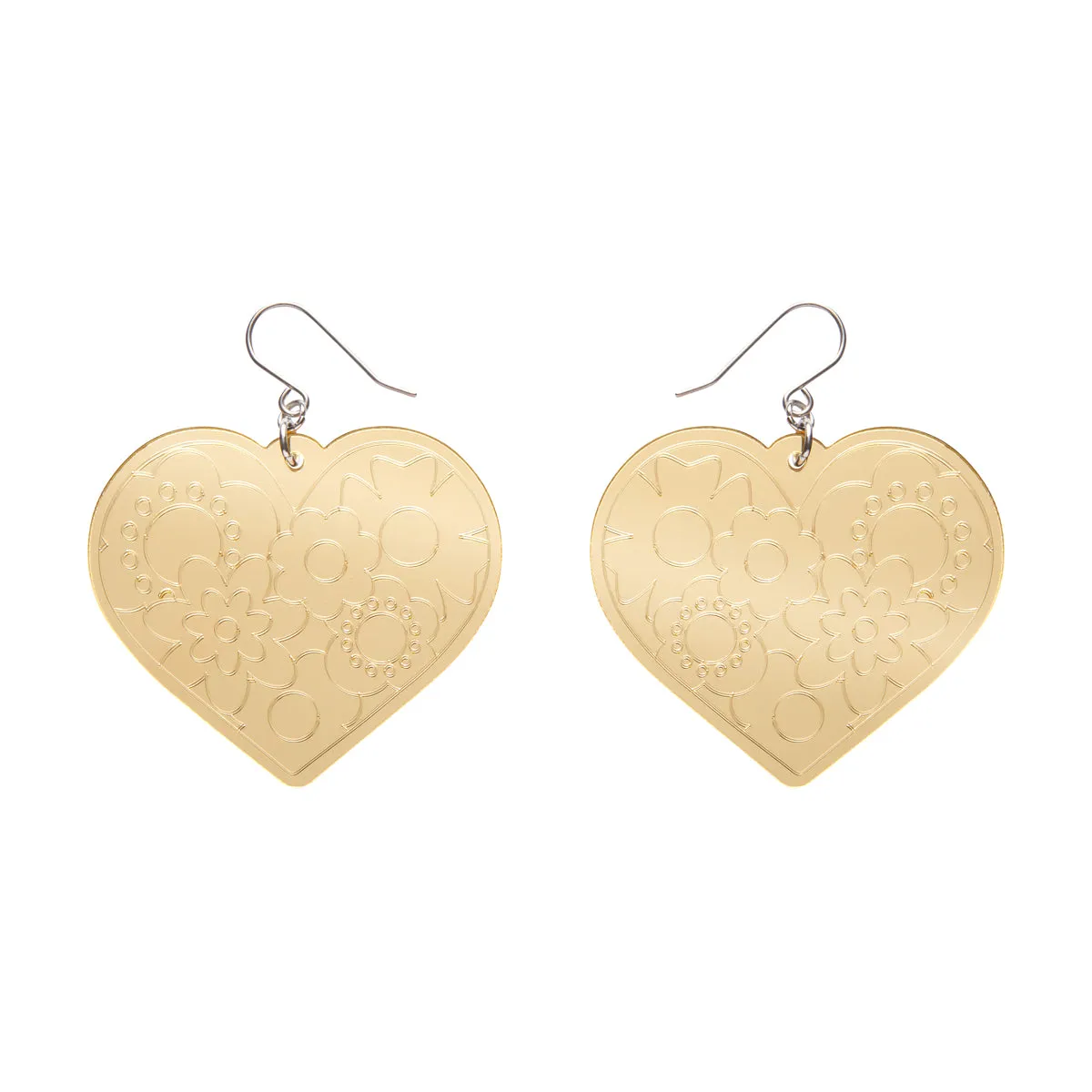 Spellbound Essentials Love Heart Dangle Earrings - Gold Mirror