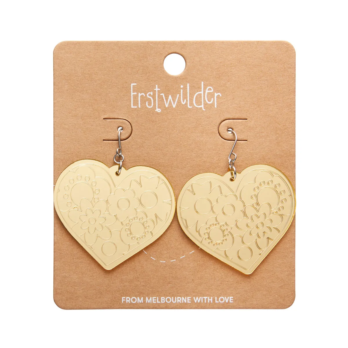 Spellbound Essentials Love Heart Dangle Earrings - Gold Mirror