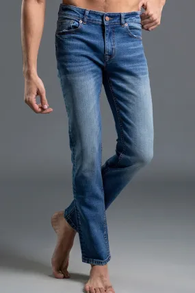 Stretchable Straight-Fit Denim Jeans (Light Blue) (Rainmoon)