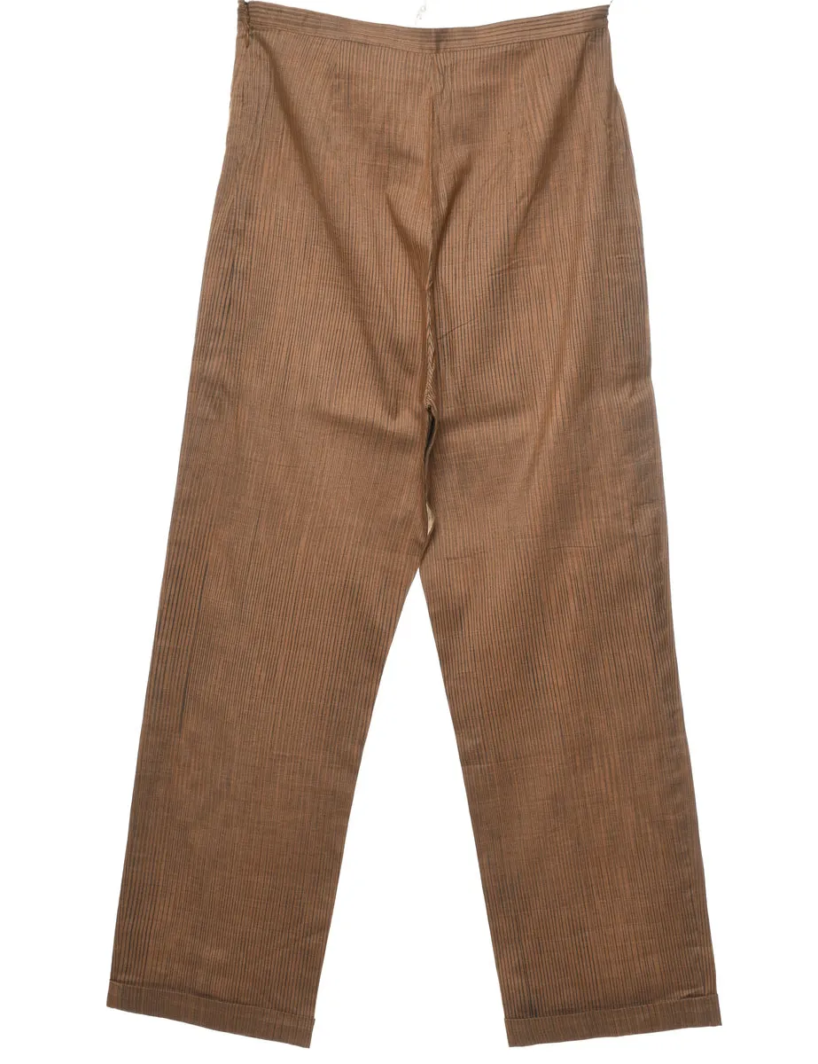 Striped Light Brown Casual Tapered Trousers - W28 L28