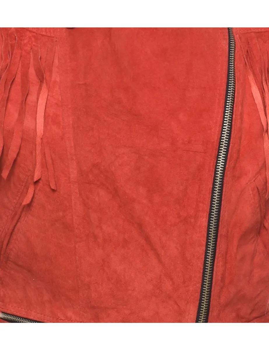 Suede Cropped Red Vintage Fringed Jacket - S