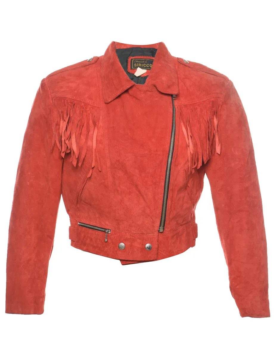 Suede Cropped Red Vintage Fringed Jacket - S