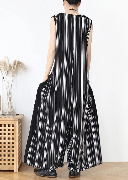 Summer new loose large size travel beach chiffon striped jumpsuit jumpsuit