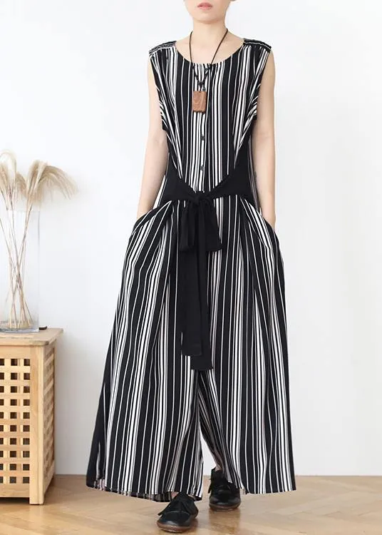 Summer new loose large size travel beach chiffon striped jumpsuit jumpsuit