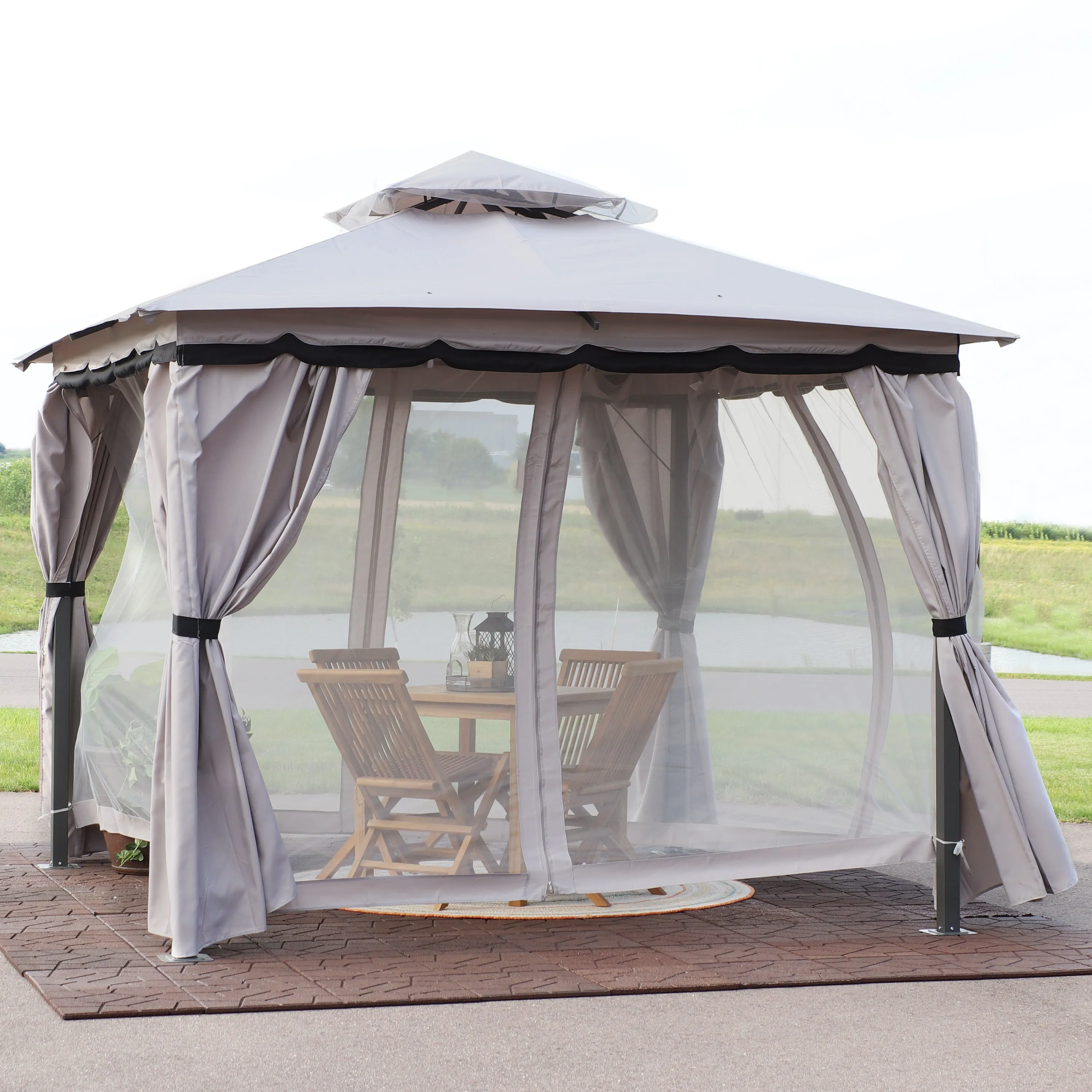 Sunnydaze 10' x 10' Gazebo with Screens and Privacy Walls