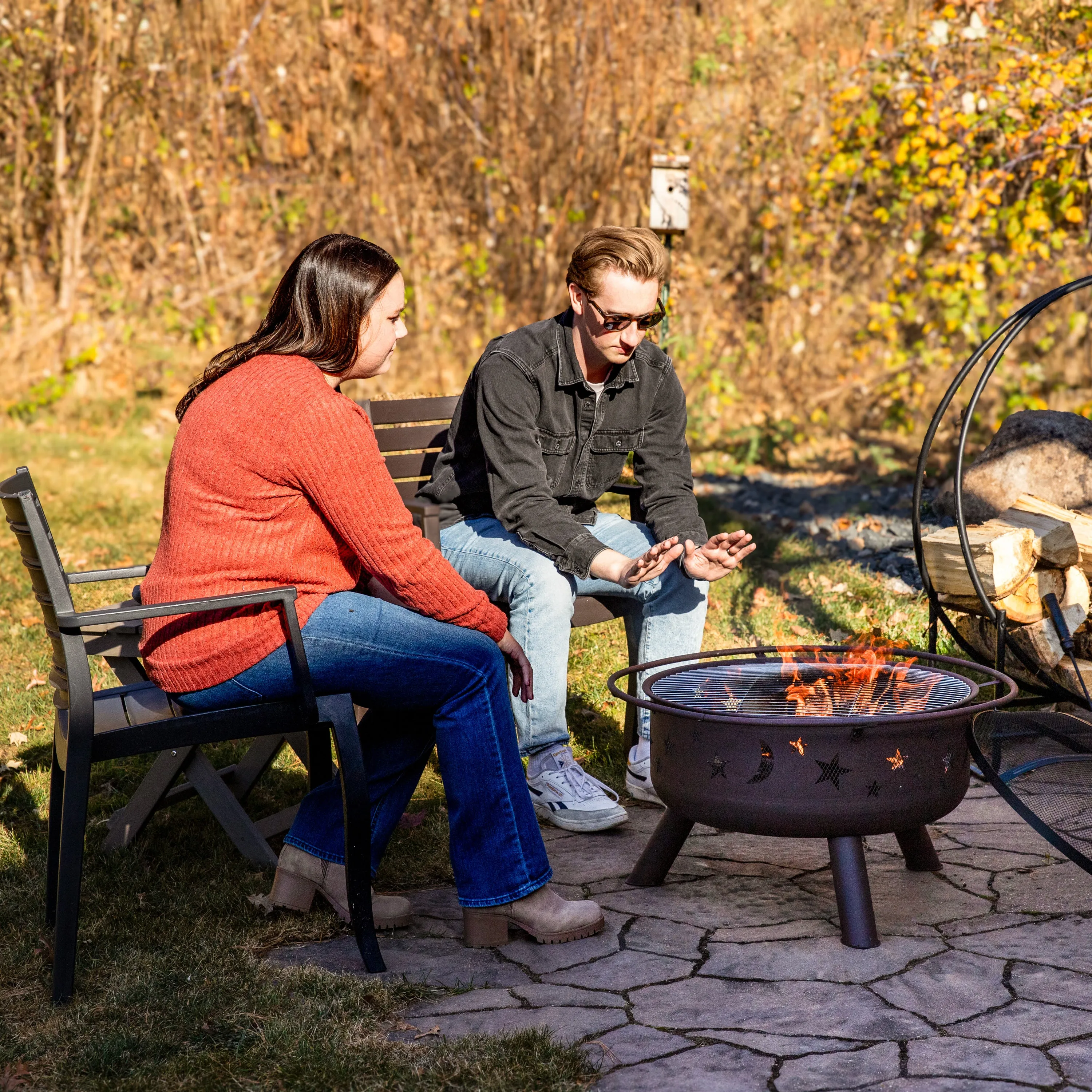 Sunnydaze 30" Cosmic Cooking Fire Pit with Grill Grate & Spark Screen