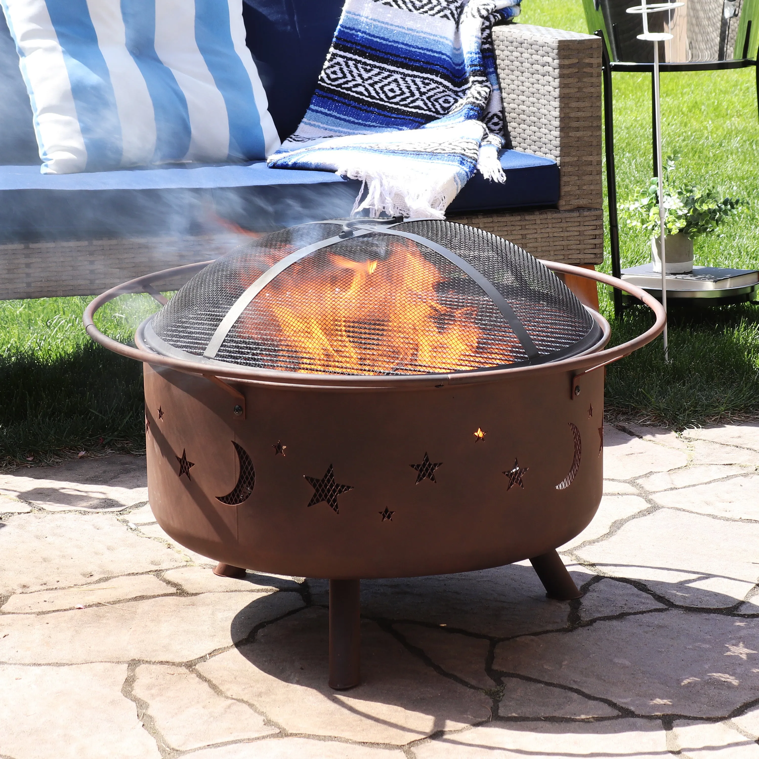 Sunnydaze 30" Cosmic Cooking Fire Pit with Grill Grate & Spark Screen