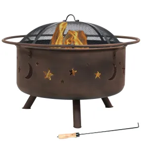 Sunnydaze 30" Cosmic Cooking Fire Pit with Grill Grate & Spark Screen