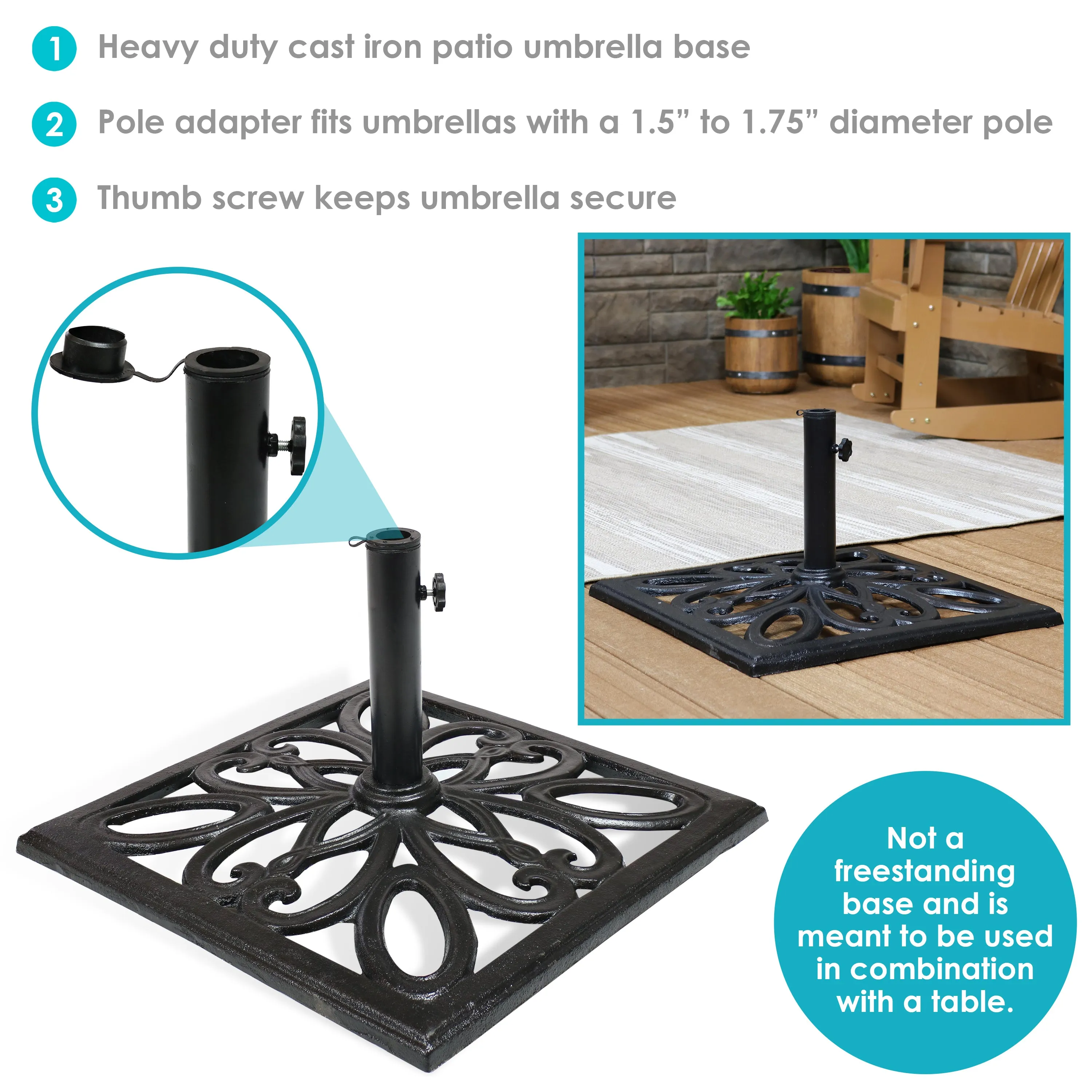 Sunnydaze Cast Iron Imperial Black Geometric Umbrella Base - 22"