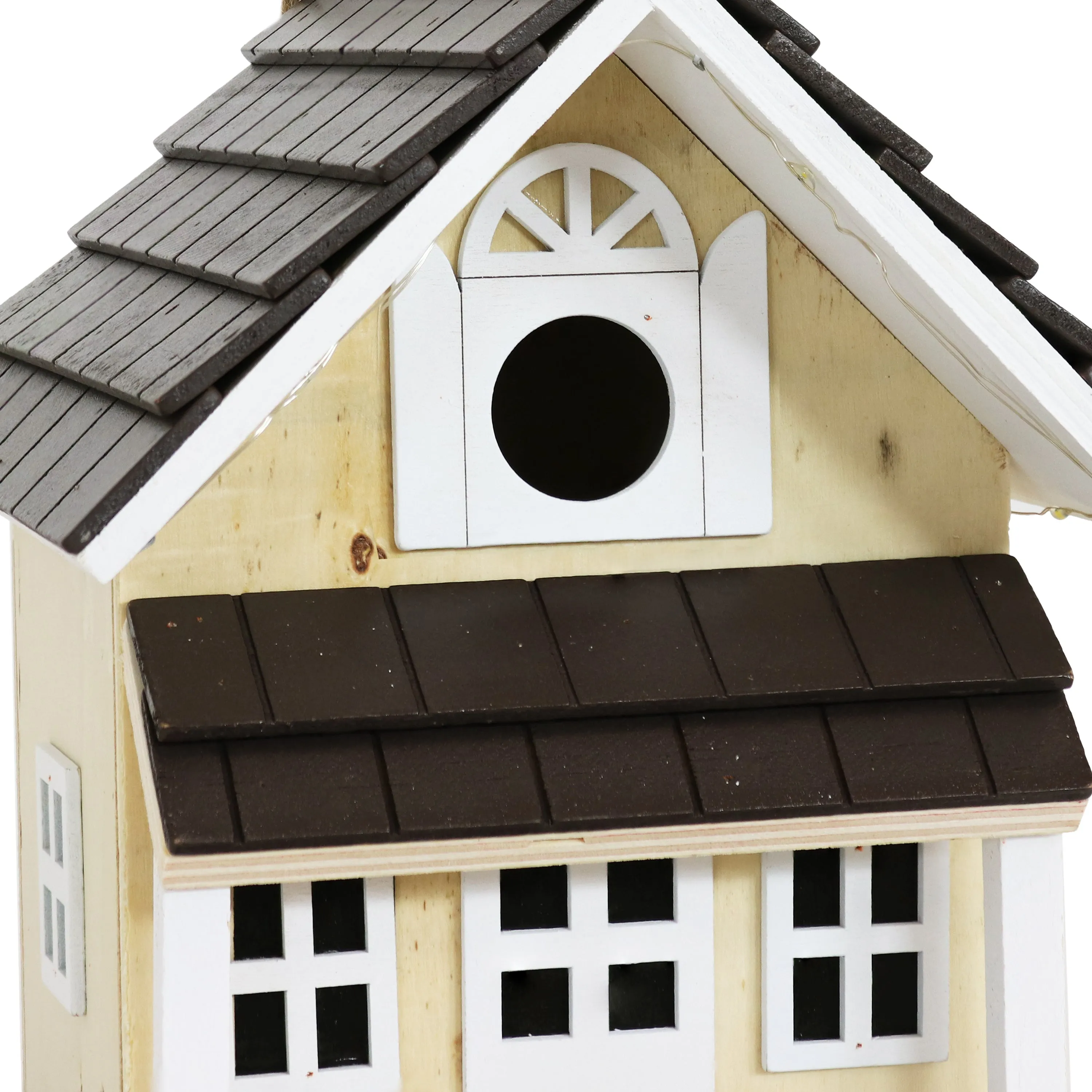 Sunnydaze Cozy Home LED Solar Wooden Outdoor Hanging Bird House - 9.25"