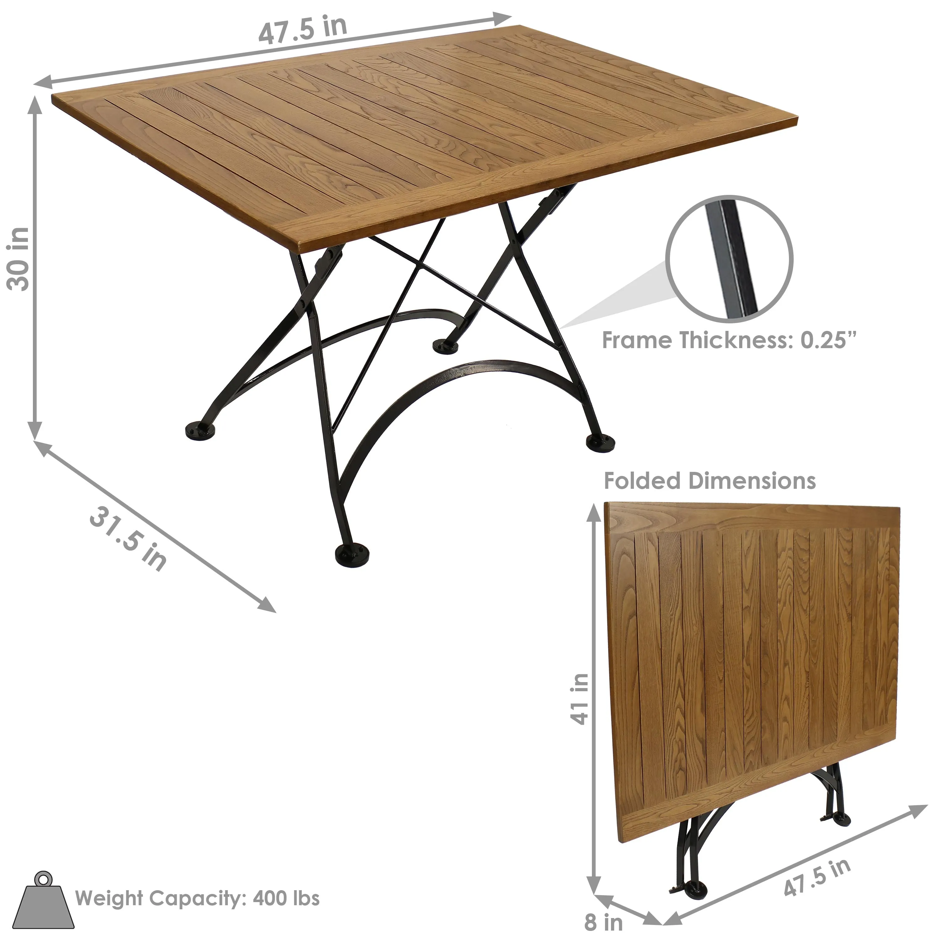 Sunnydaze European Chestnut Wood Folding Dining Table - 48" x 32"