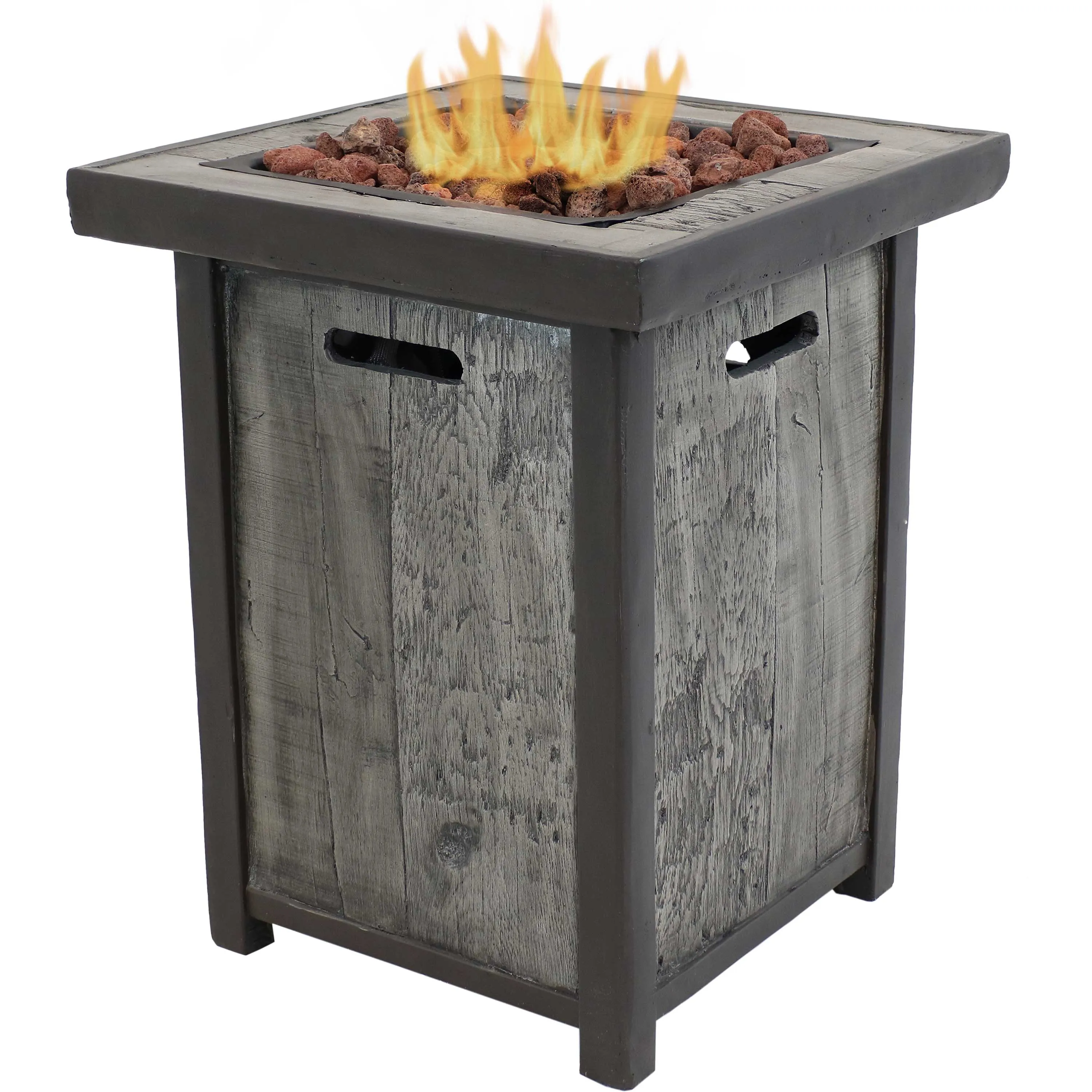 Sunnydaze Outdoor Propane Gas Fire Pit Table with Weathered Wood Look - 25"