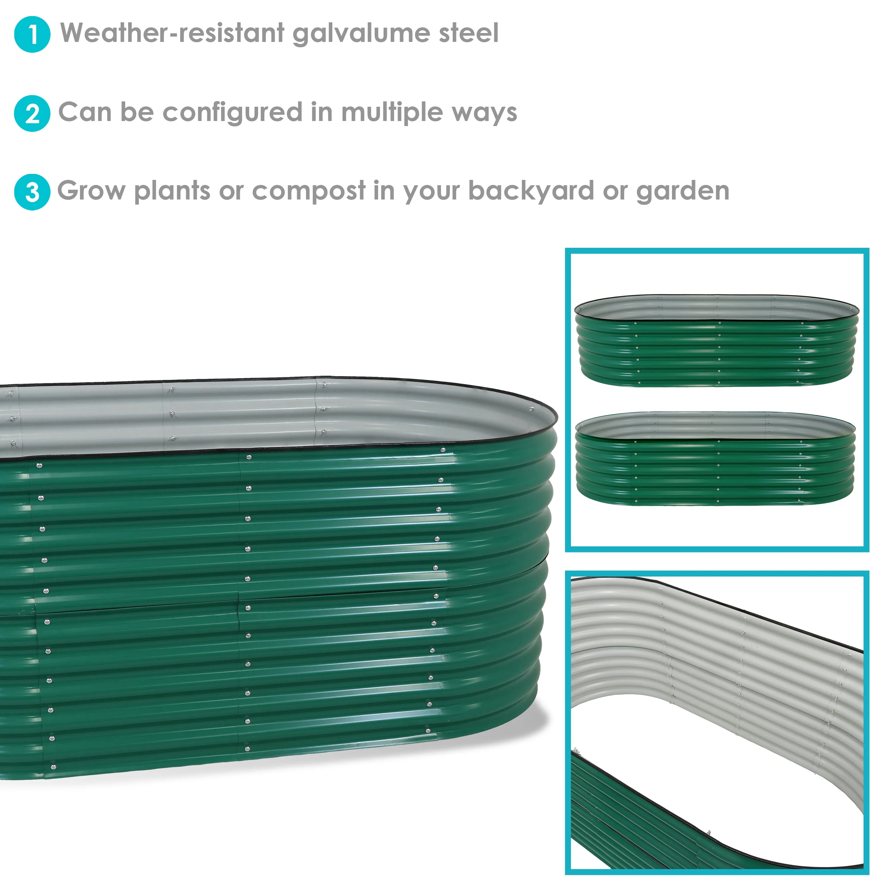 Sunnydaze Stackable Galvalume Steel Raised Garden Bed - 79" Oval