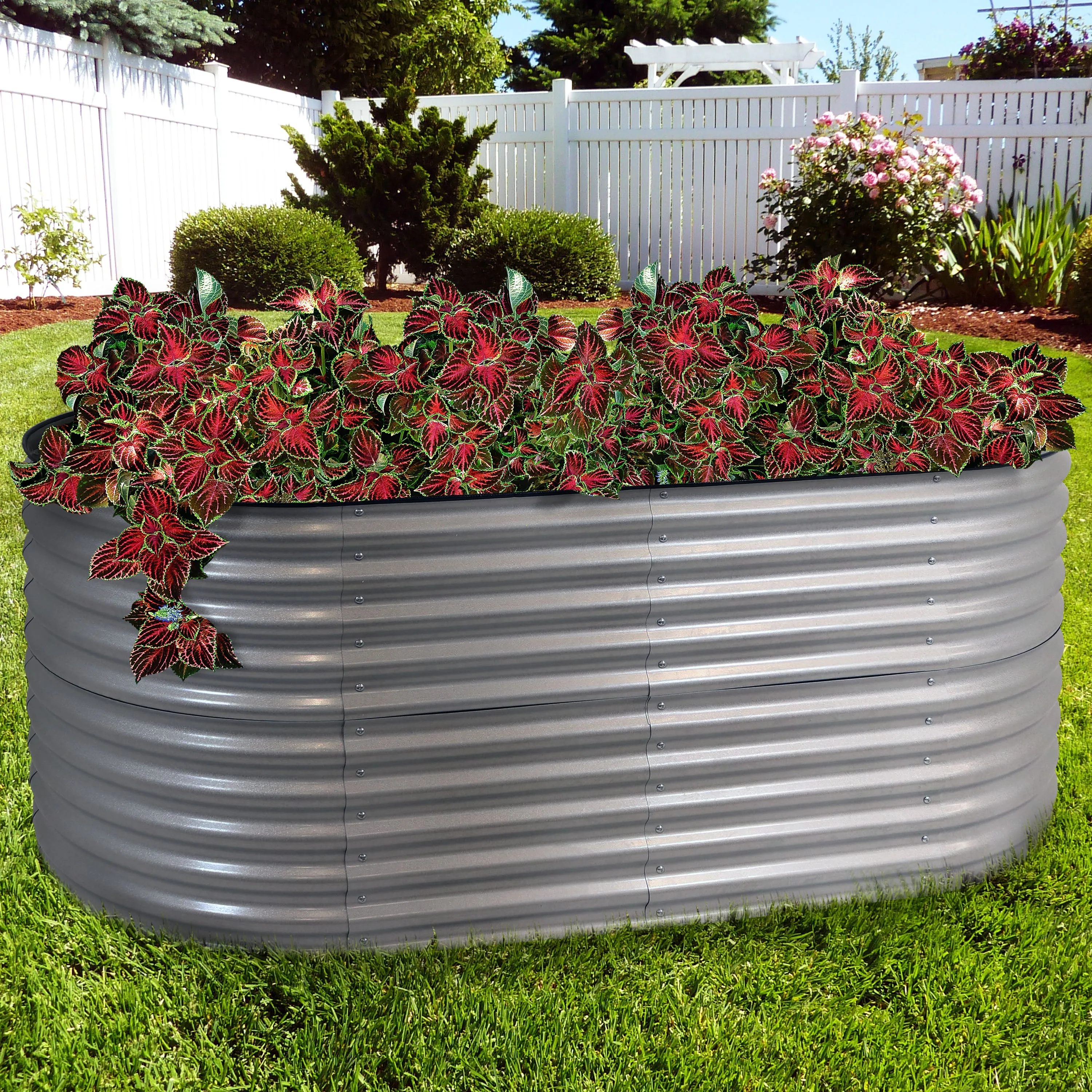 Sunnydaze Stackable Galvalume Steel Raised Garden Bed - 79" Oval