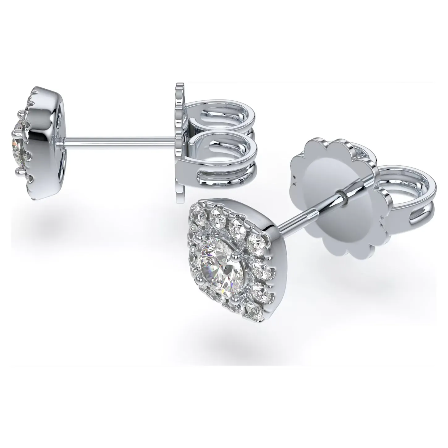 Swarovski Diamond Essentials Cushion Halo Stud Silver Earrings