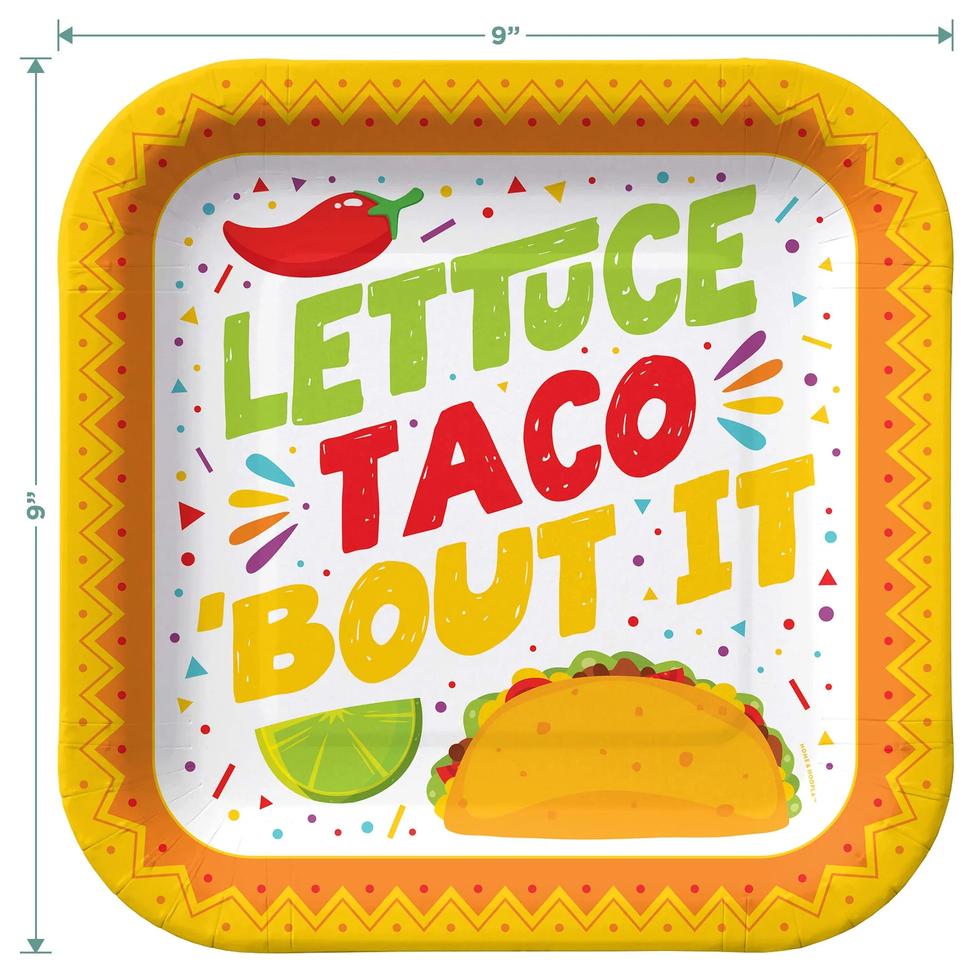 Taco Party - Lettuce Celebrate Paper Plates, Nacho Napkins, and Green Plastic Forks (16)