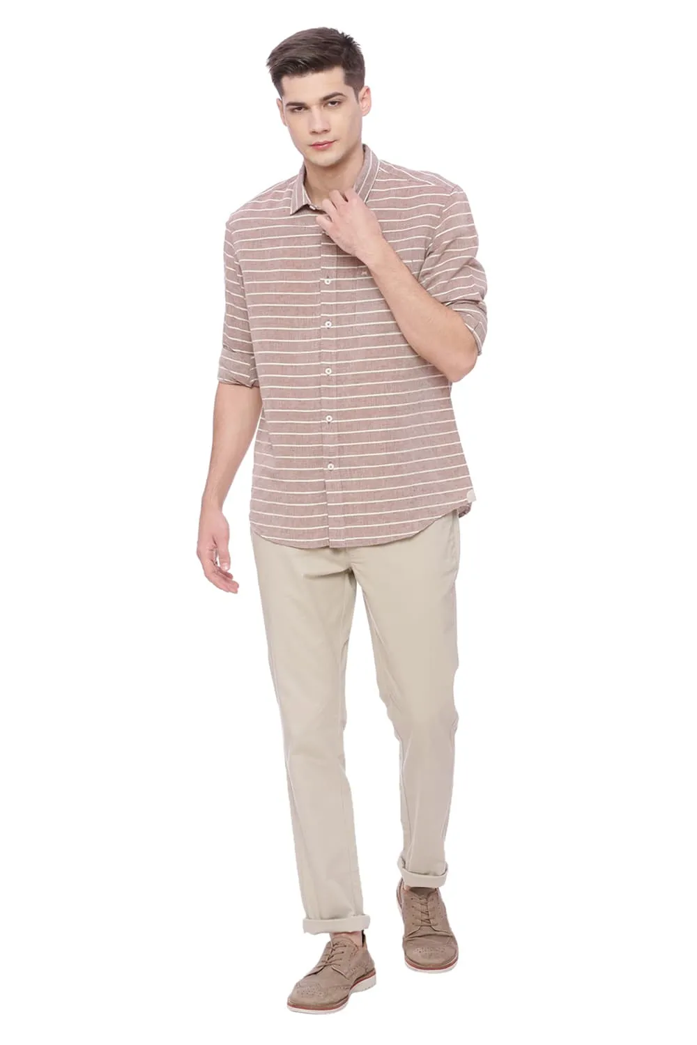 Tapered Fit Beige Stretch Trouser