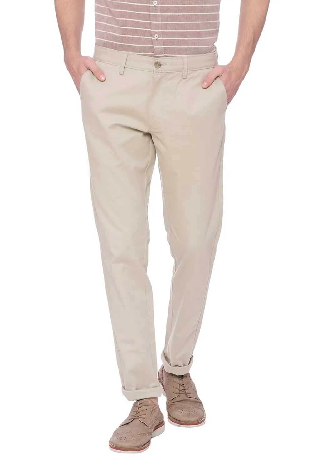 Tapered Fit Beige Stretch Trouser