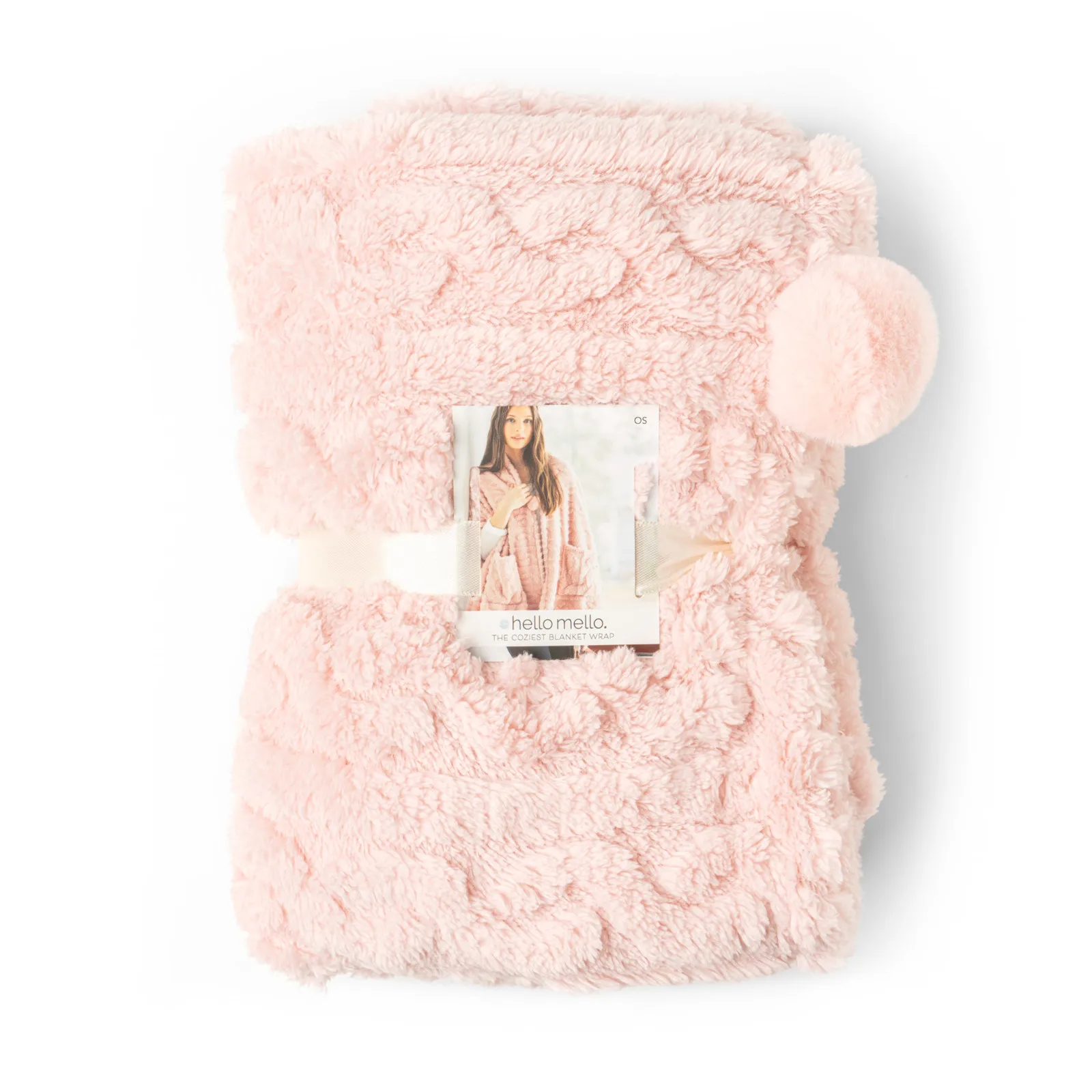 The Coziest Blanket Wrap with Front Pockets and Puff Pom Toggle Pink