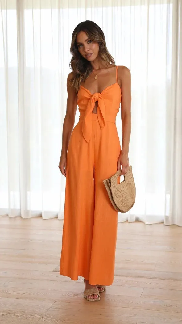 Tied Spaghetti-strap Trendy Jumpsuit