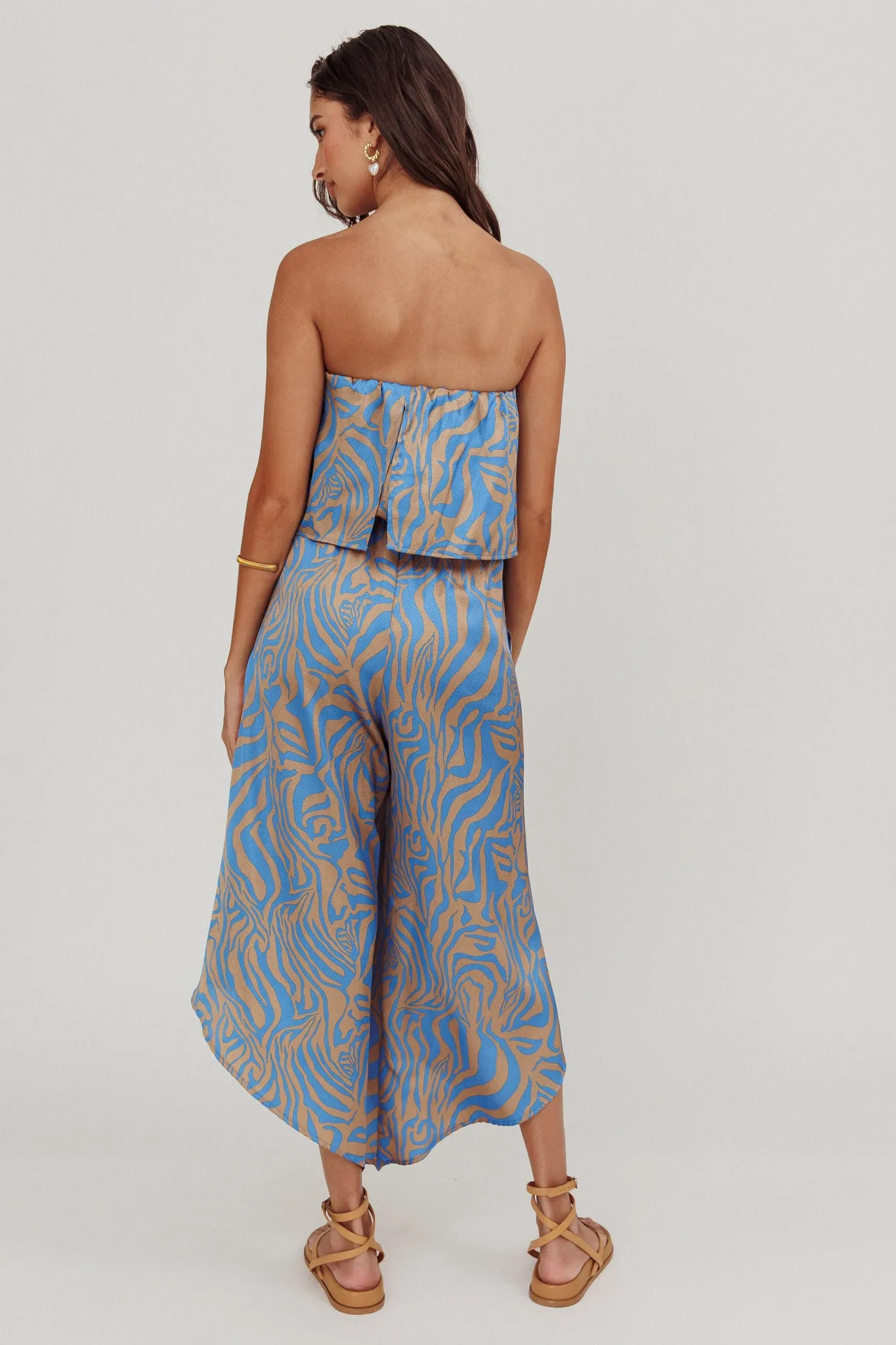 Tongue Tied Printed Strapless Jumpsuit Blue