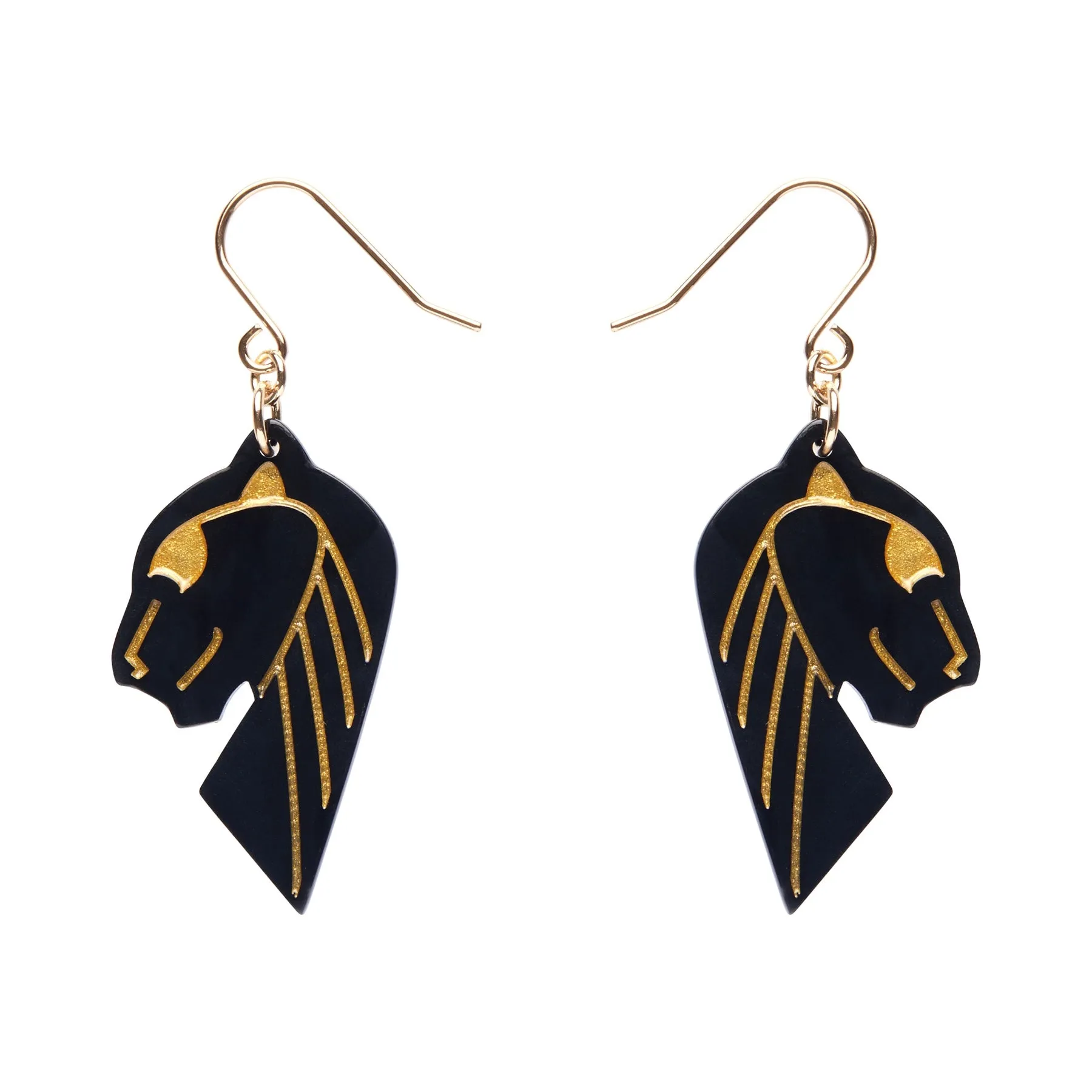 Untamed Elegance Essentials Jaguar Dangle Earrings in Black & Gold