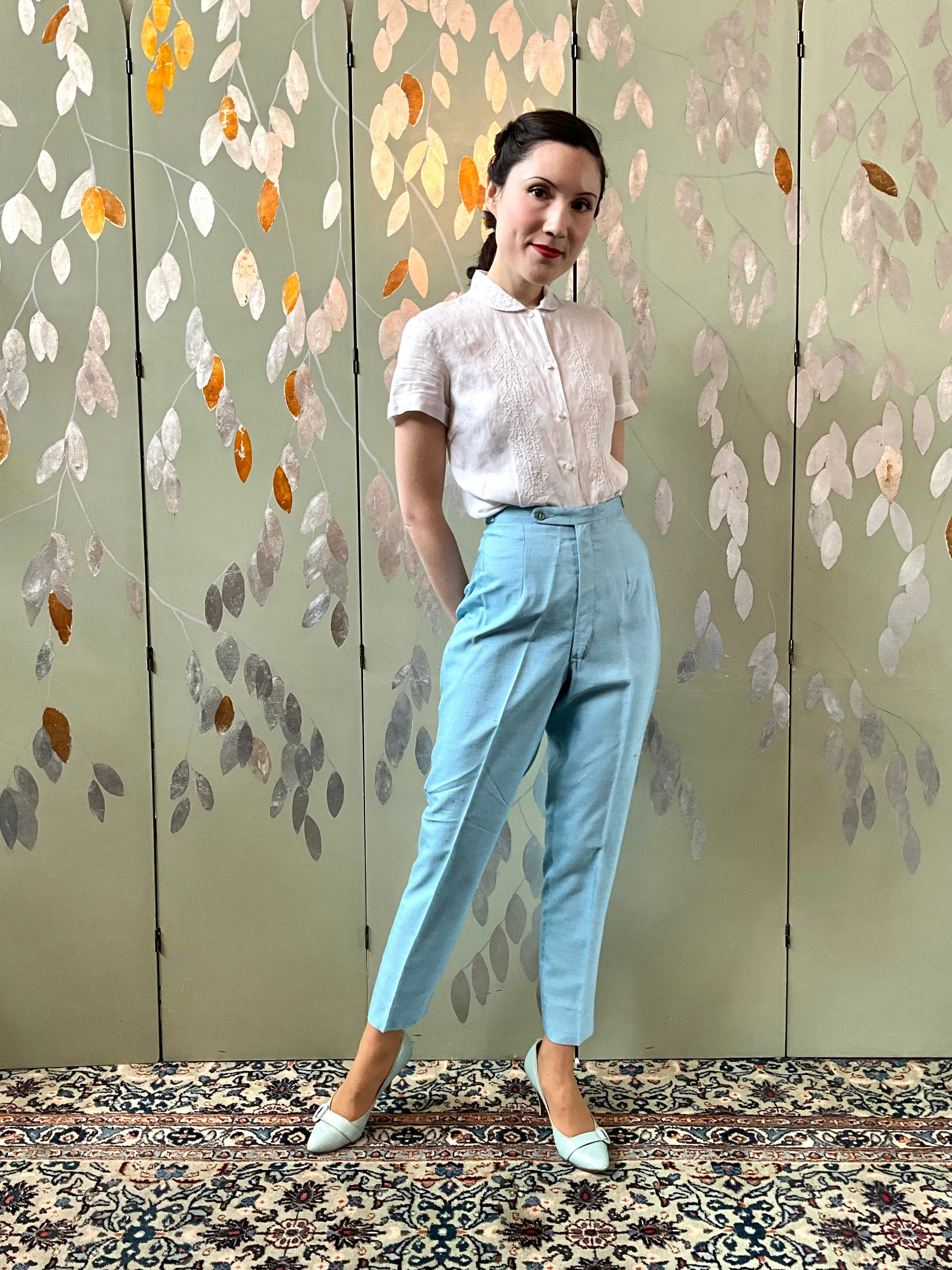 Vintage 1960s Baby Blue Cigarette Pants, XXS