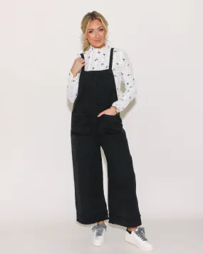 Washed Cotton Twill Overall Jumpsuit in Black