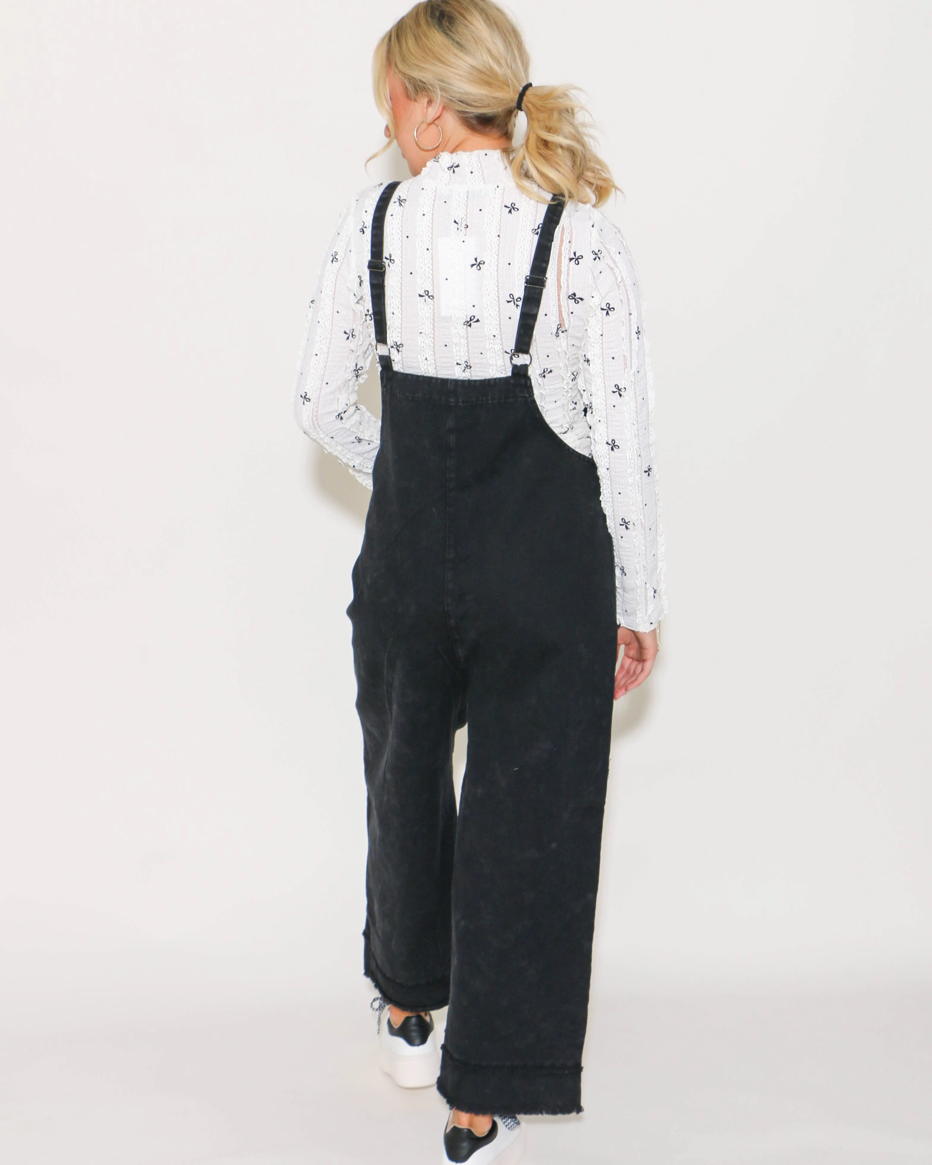 Washed Cotton Twill Overall Jumpsuit in Black