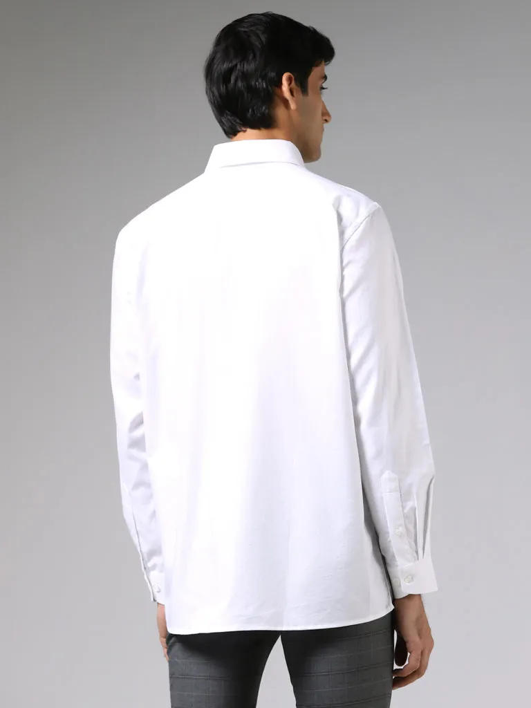 WES Formals Solid White Cotton Relaxed-Fit Shirt