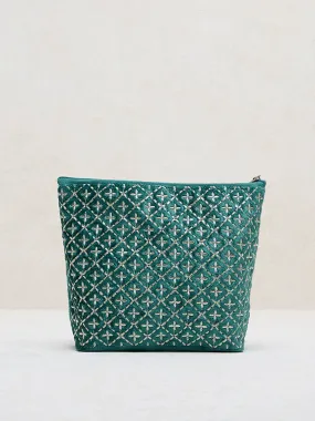 Westside Home Dark Green Jal Embroidered Pouch