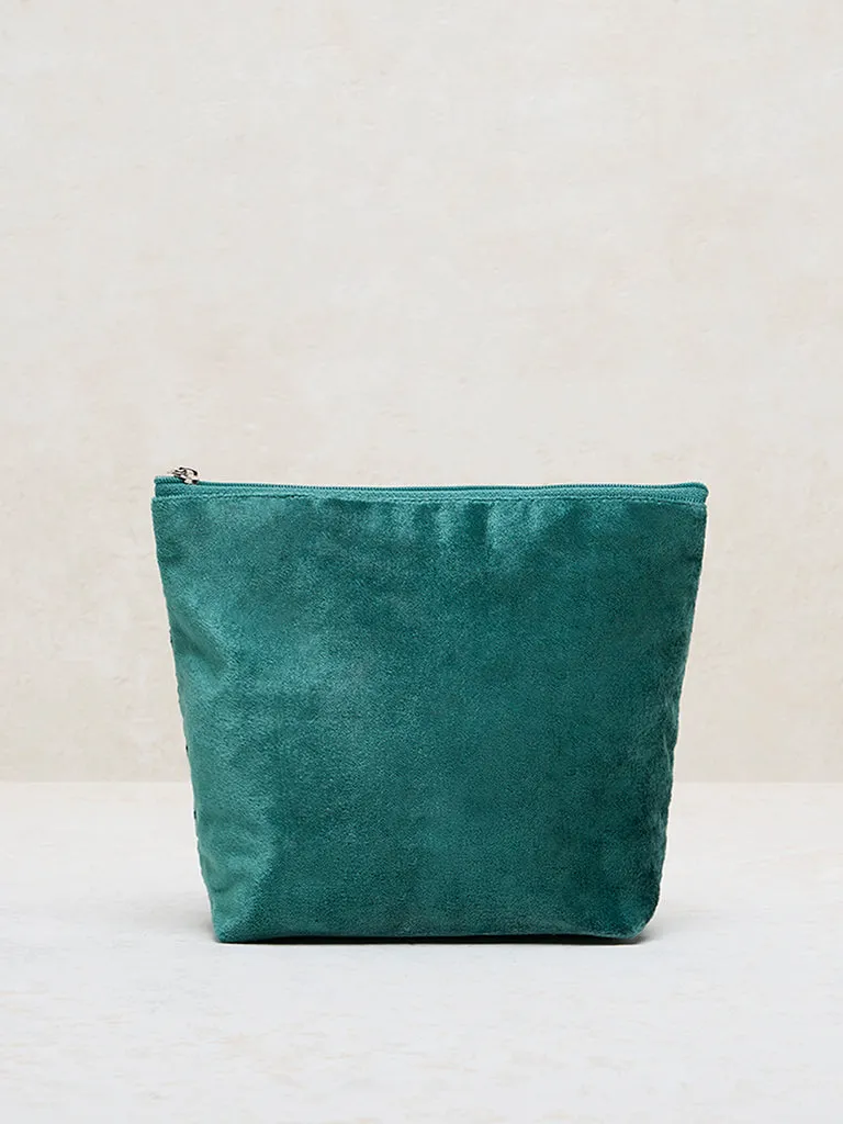 Westside Home Dark Green Jal Embroidered Pouch