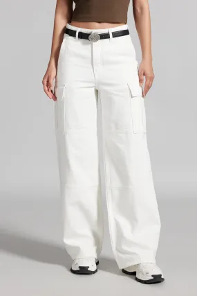 White Cargo Style Straight Jeans